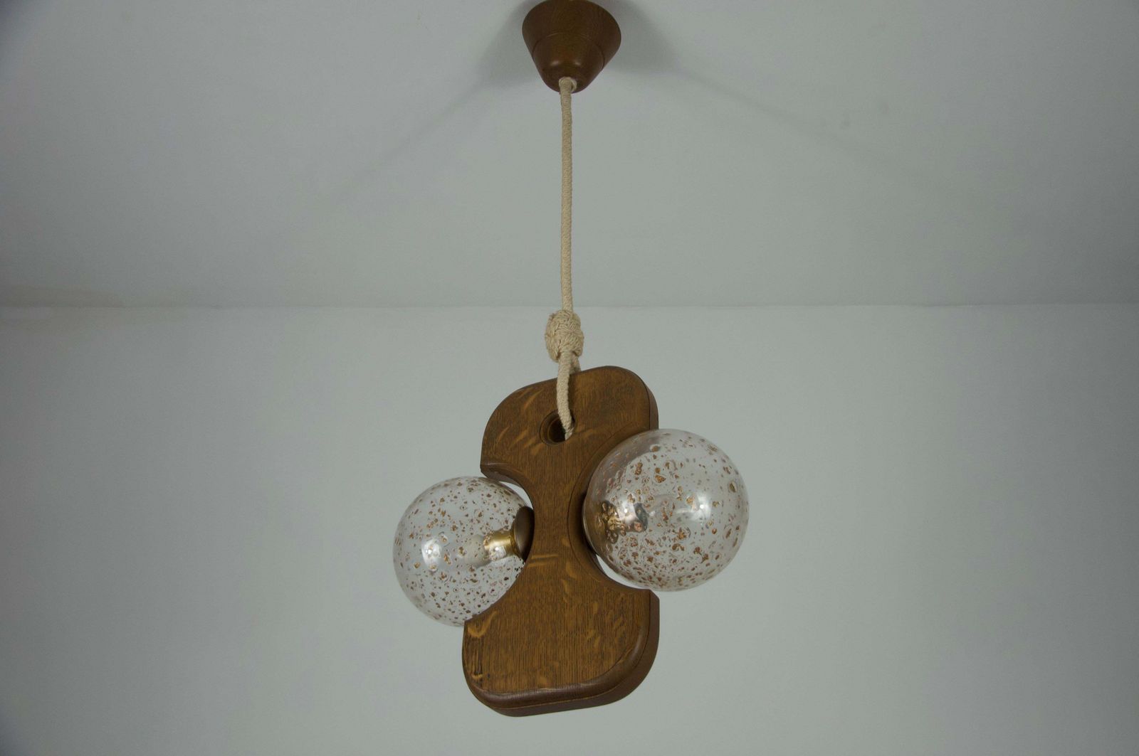 Midcentury Wooden And Glass Hanging Lamp By Temde, Circa 1960 photo vinterior