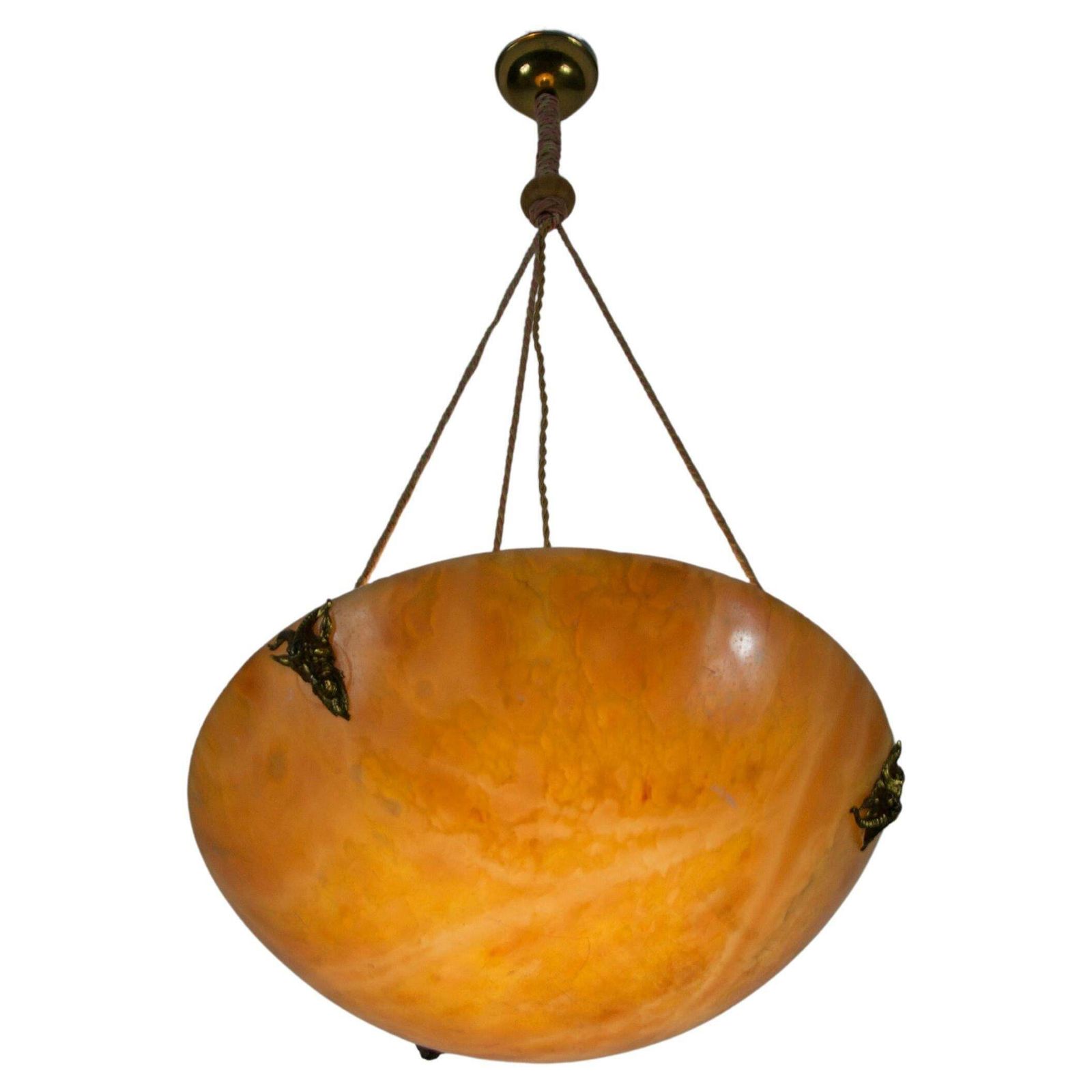 Large And Heavy Hand Carved Alabaster Ceiling Lamp, 1930s, Germany