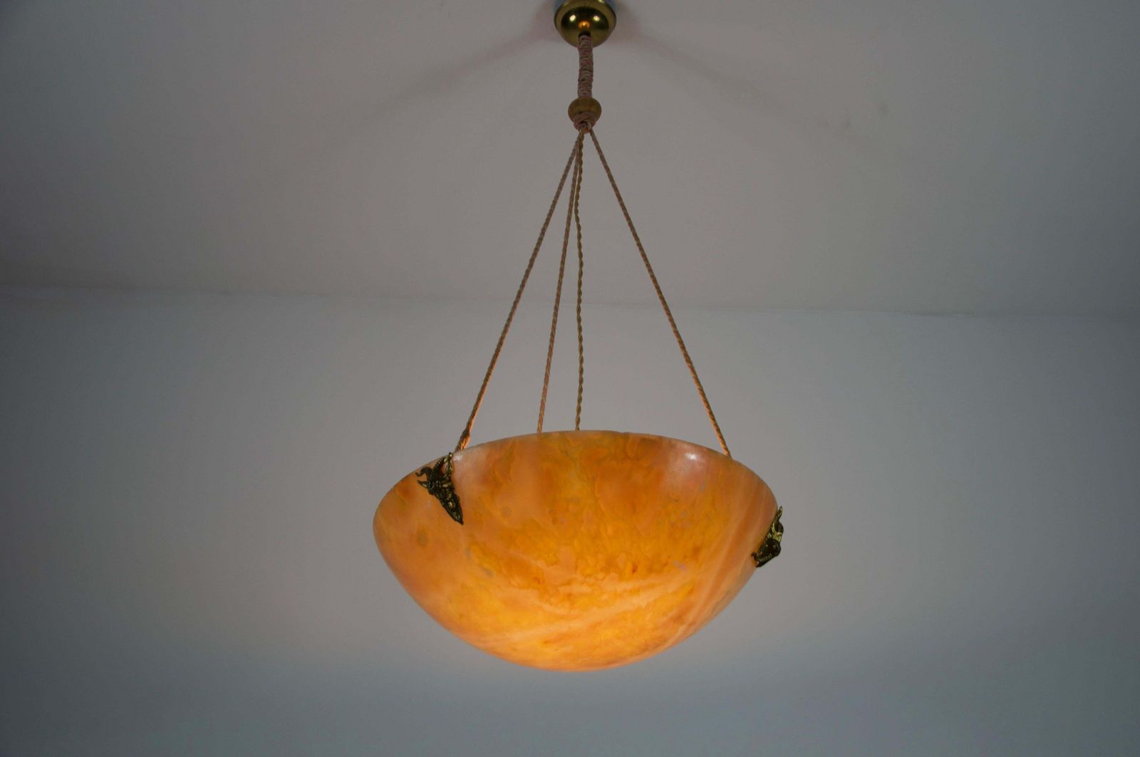 photo vinterior Large And Heavy Hand Carved Alabaster Ceiling Lamp, 1930s, Germany