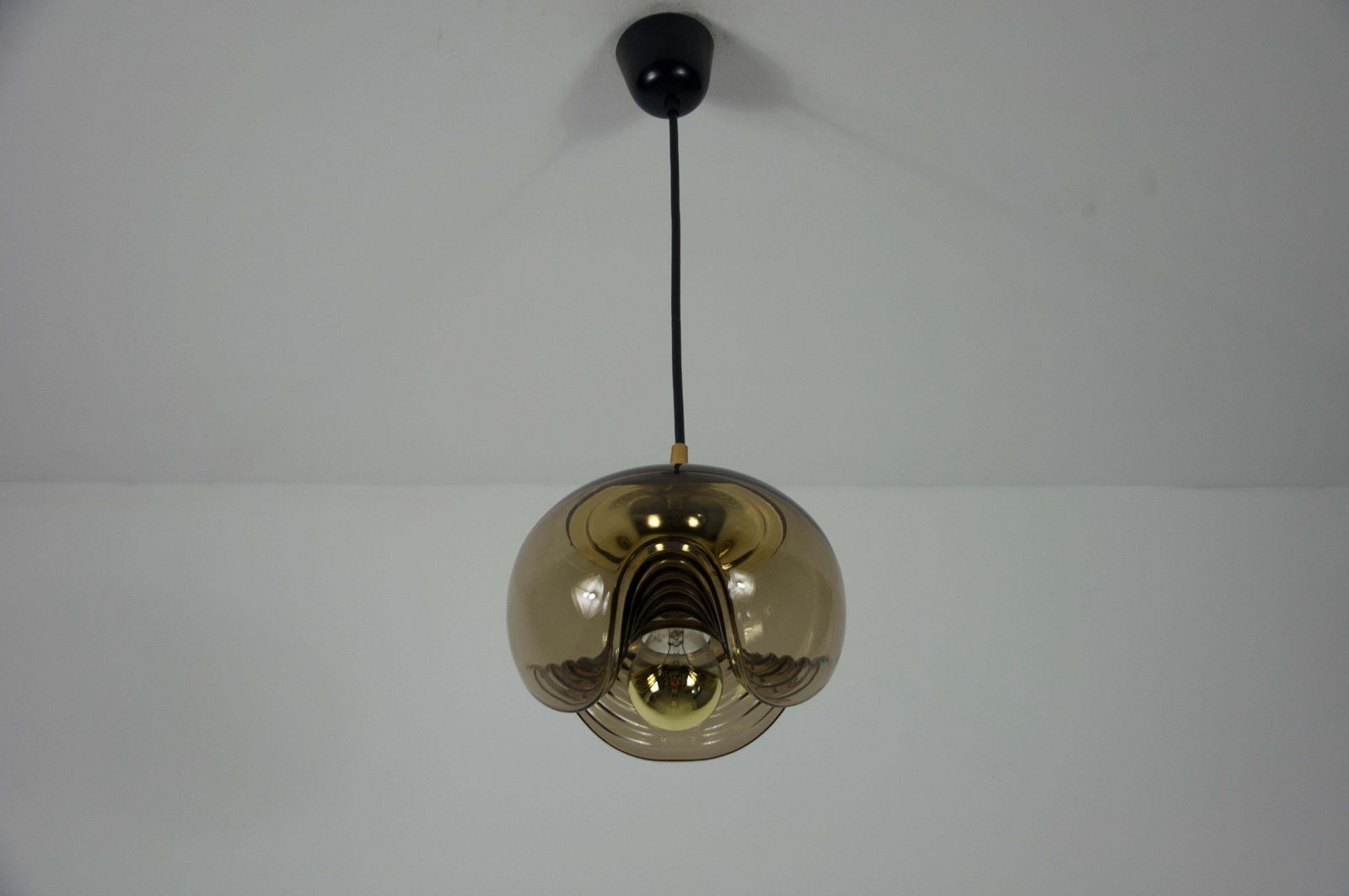 Amber Glass Pendant Lamp By Koch & Lowy For Peill And Putzler, 1960s photo for sale