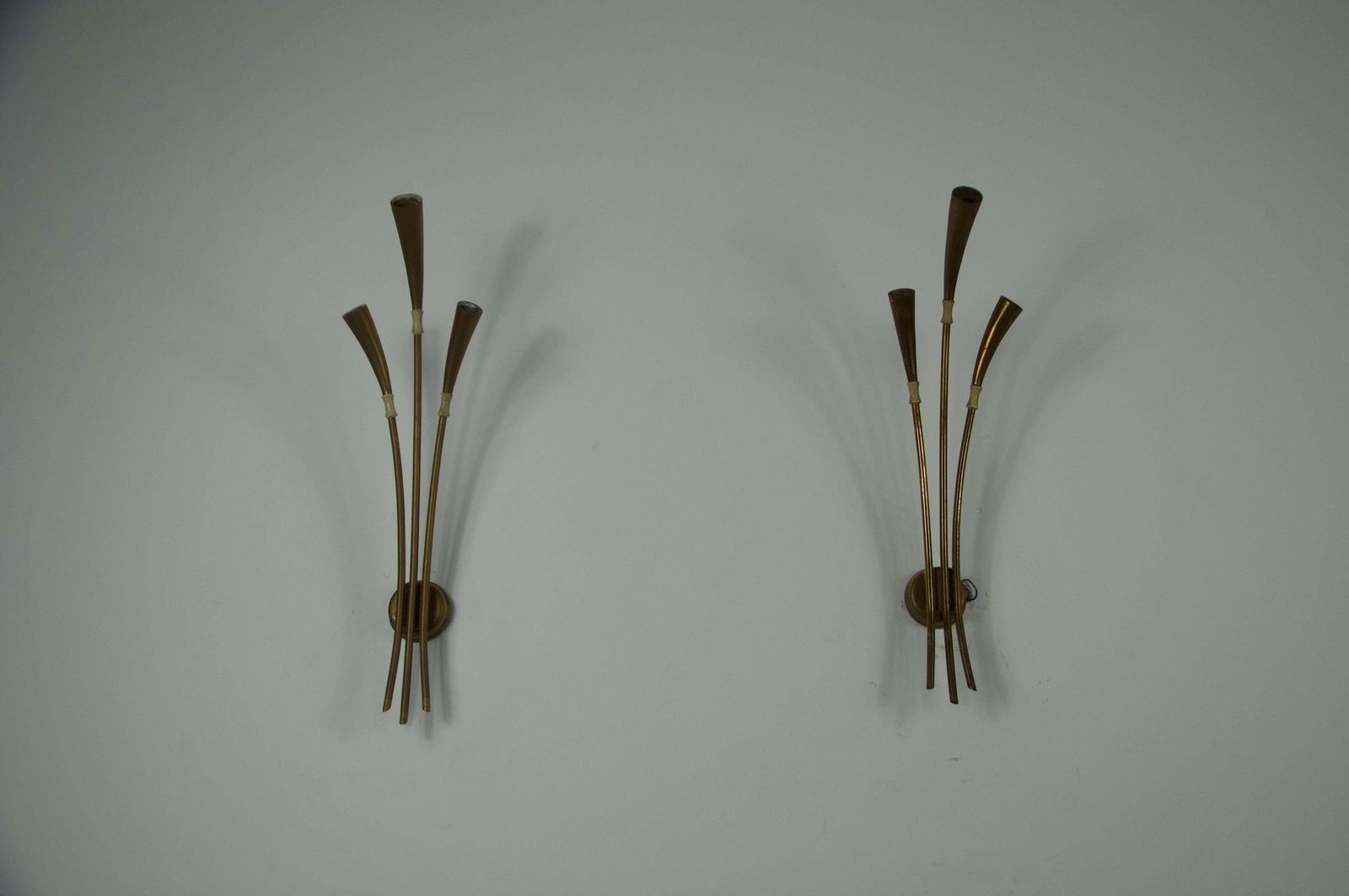 Pair Of Brass Wall Lamps By Oscar Torlasco, Italy, 1960s photo for sale