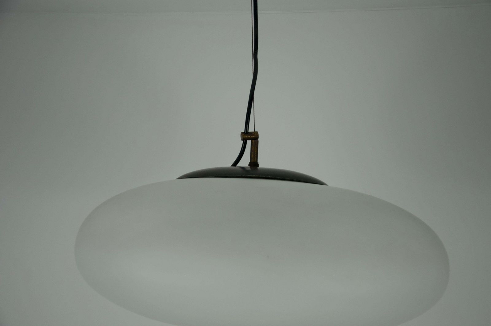 Stilnovo Midcentury Brass And Glass Chandelier, 1950s, Italy photo Lighting