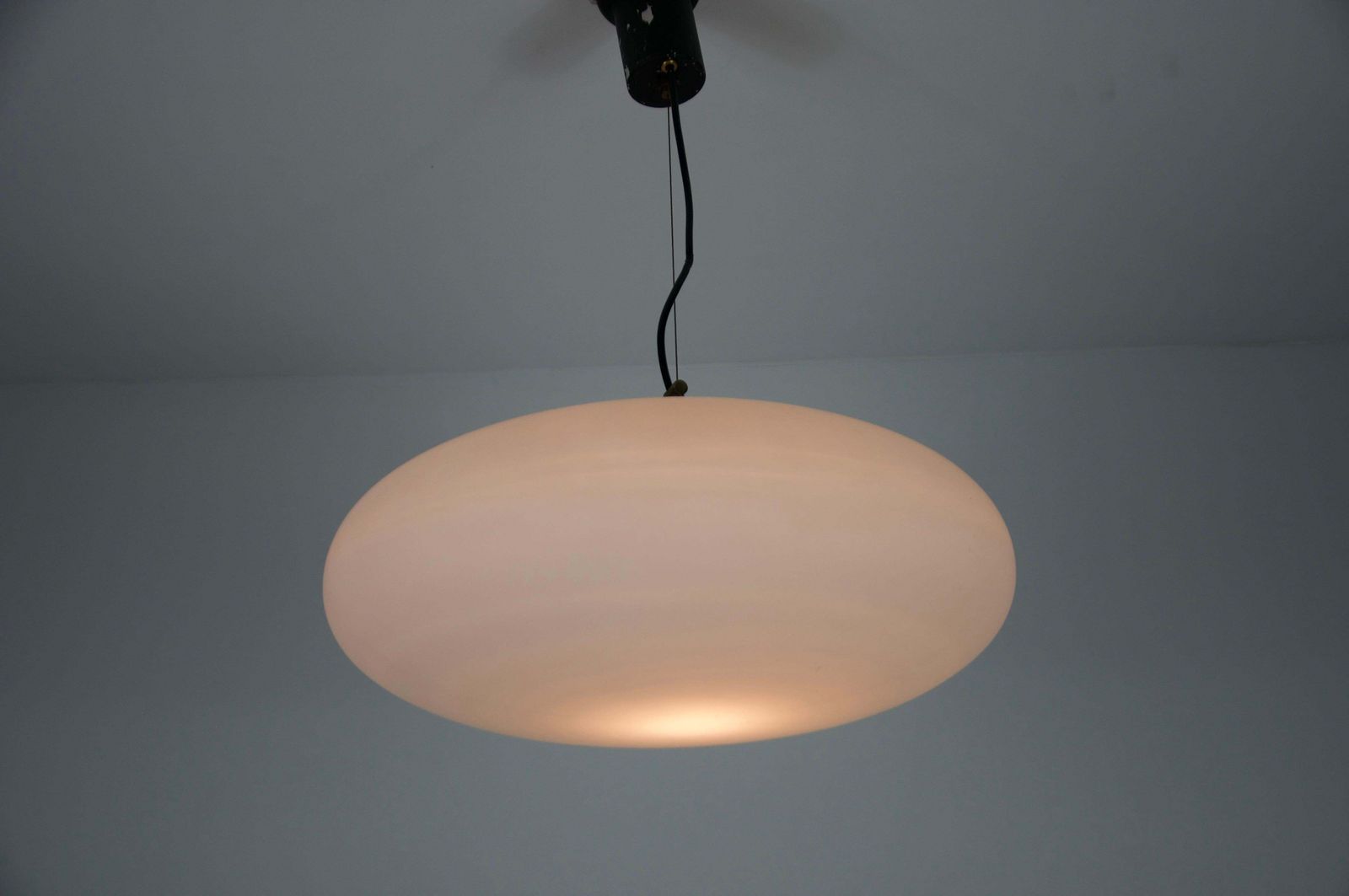 Stilnovo Midcentury Brass And Glass Chandelier, 1950s, Italy photo vintage