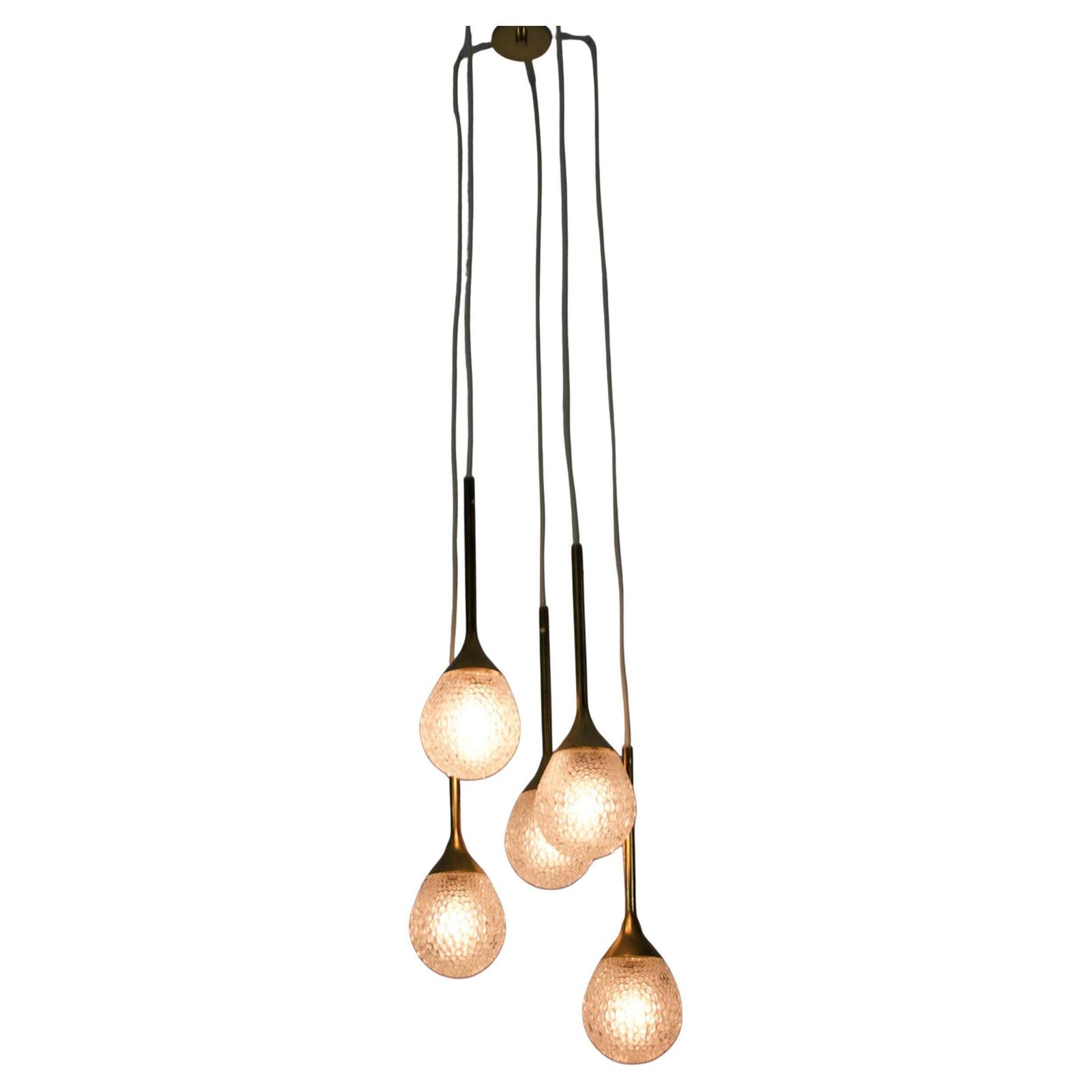 Mid Century Brass And Glass Cascade Pendant Lamp, Germany, 1960s