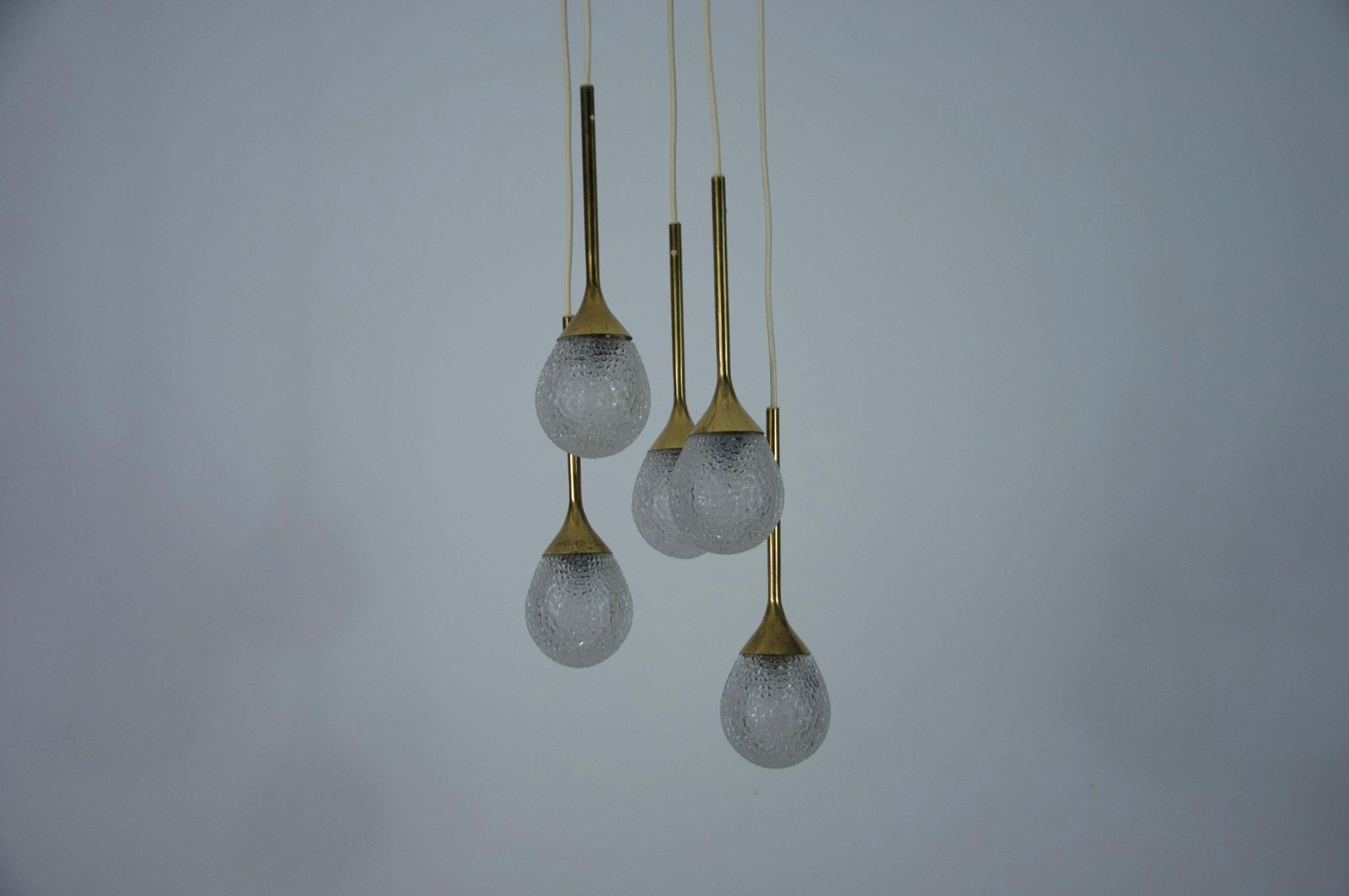 Mid Century Brass And Glass Cascade Pendant Lamp, Germany, 1960s photo vinterior