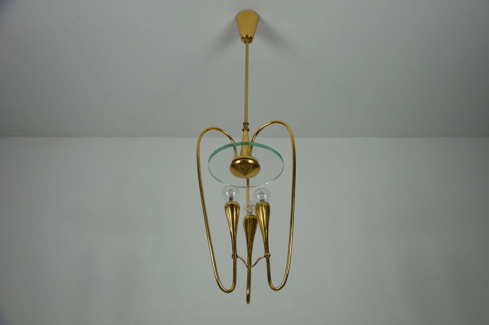Lighting Gilded Brass Chandelier Attr. To Pietro Chiesa For Fontana Arte, 1950s, Italy photo