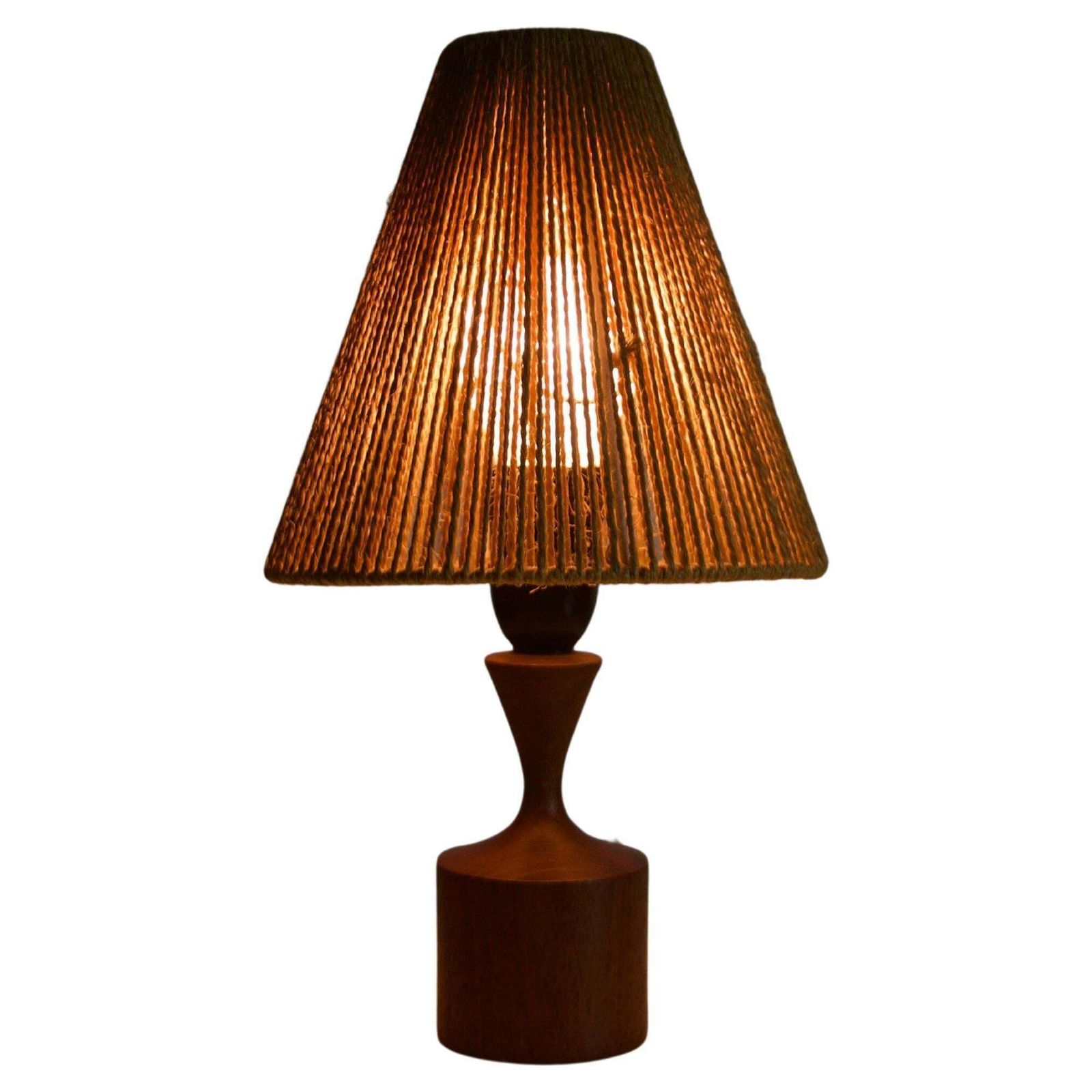 Midcentury Teak And Sisal Table Lamp By Temde, Circa 1970