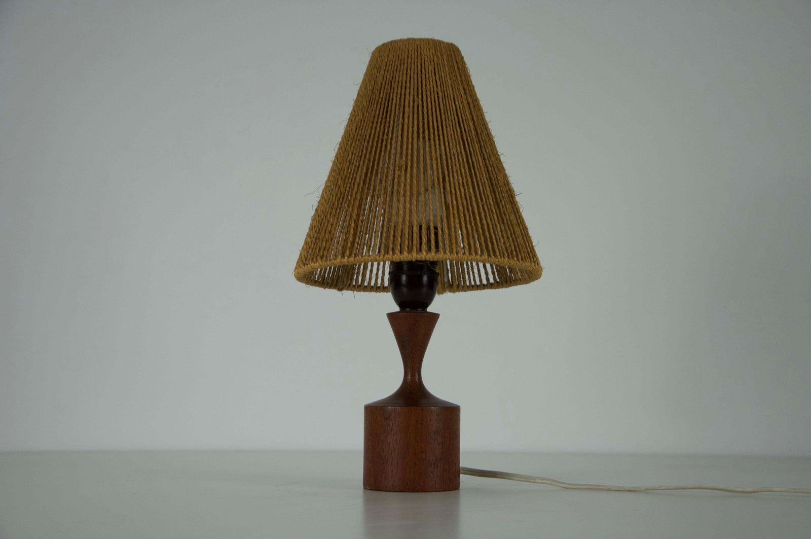 Midcentury Teak And Sisal Table Lamp By Temde, Circa 1970 photo Lighting