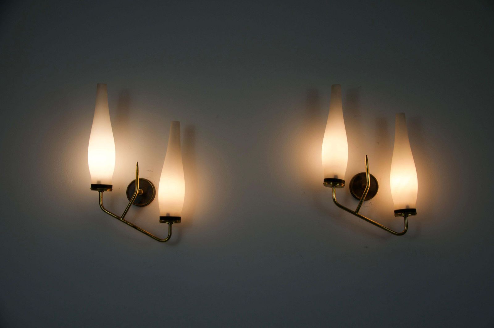 1001.0 Pair Of Brass And Opaline Wall Lamps, Italy, 1960s photo