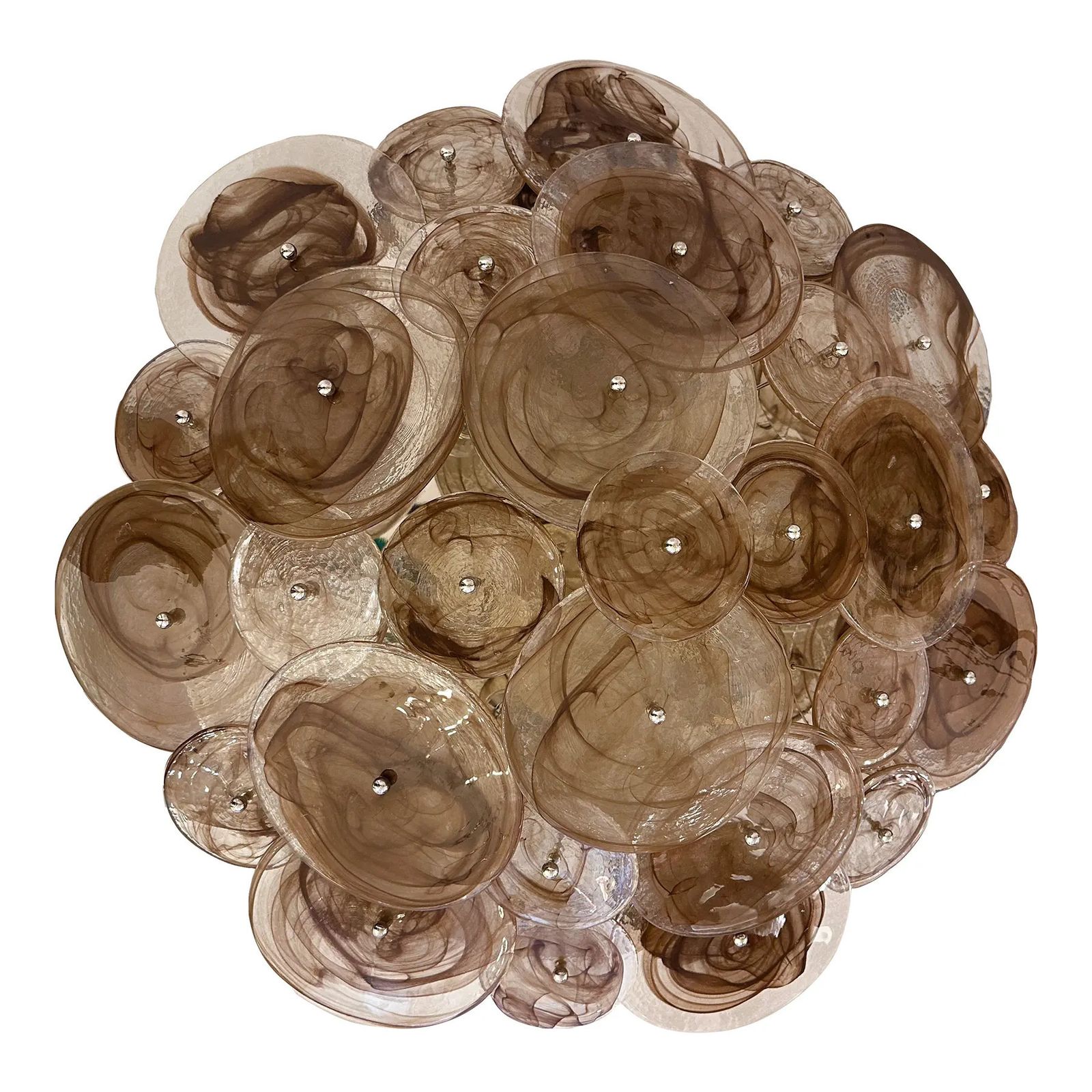 Contemporary Venied Brown Disks Murano Glass Style Flush Mount