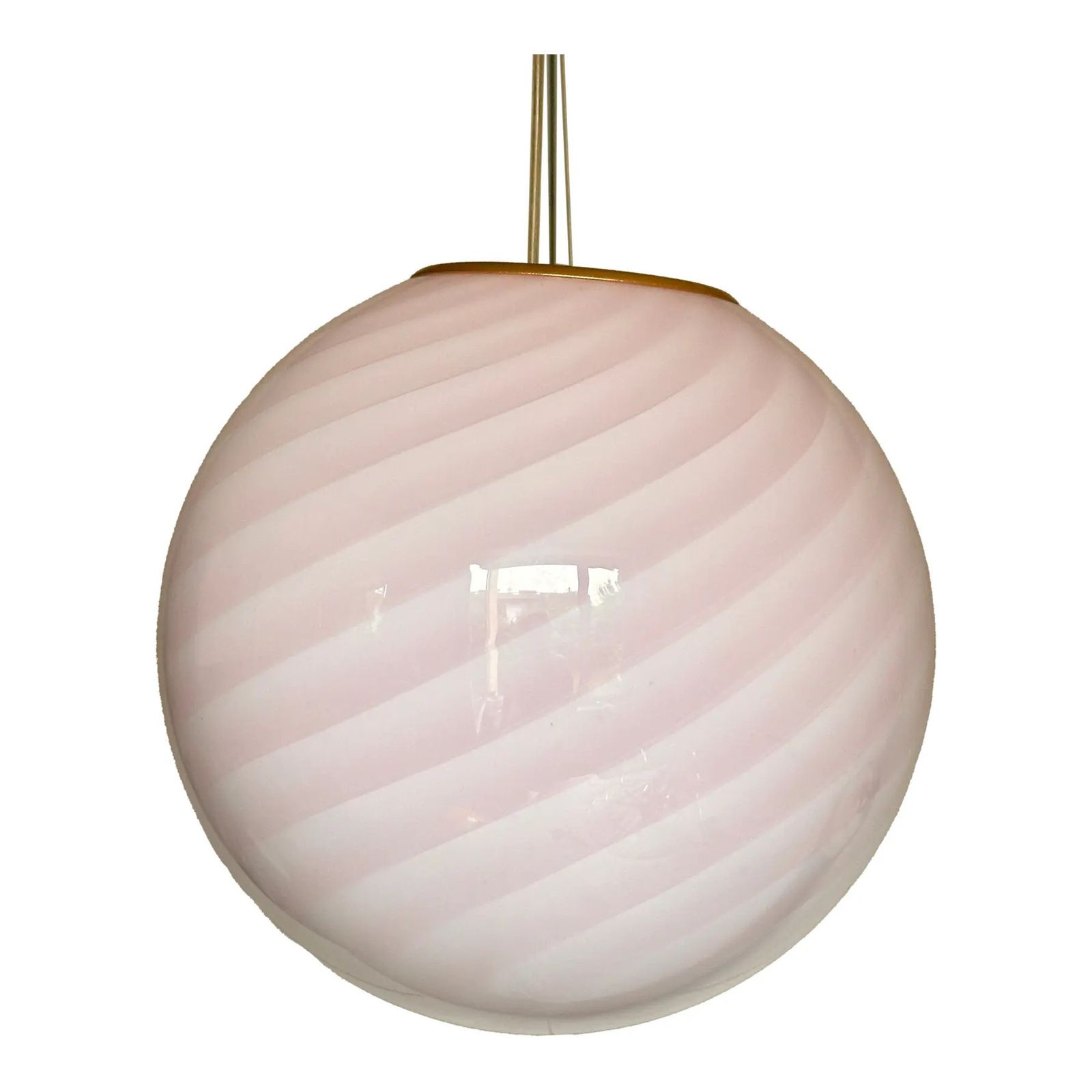 Contemporary Pink Swirl And Milky White Sphere Pendant In Murano Glass