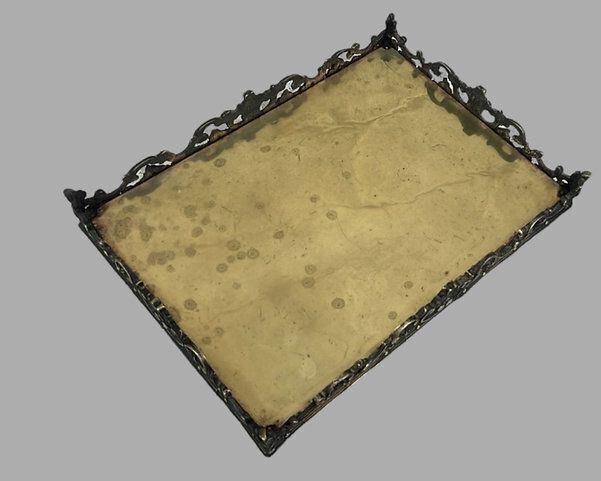 A Beautiful Continental Brass Panelled Wood Display Tray photo for sale