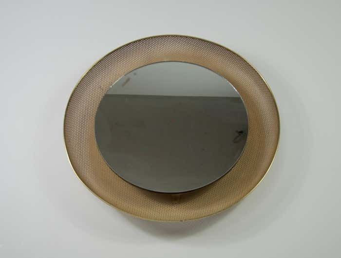 Midcentury Modern Italian Round Illuminated Brass Wall Mirror Italy 1960s photo 936.0
