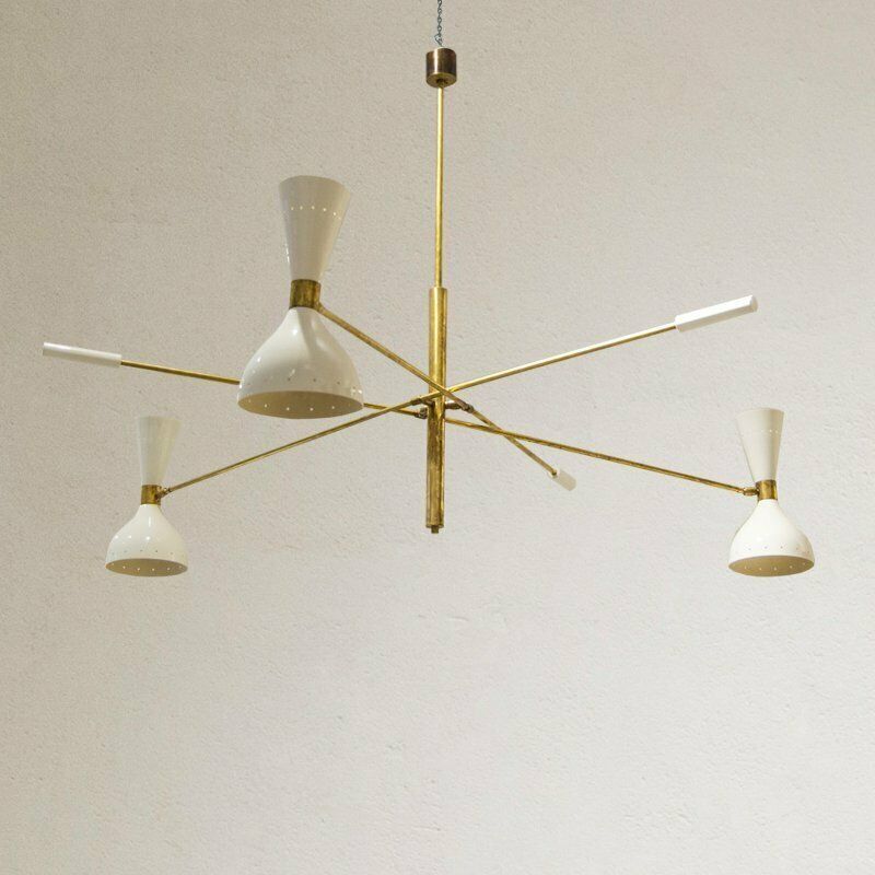 Mid Century Italian Brass And Aluminum Chandelier, 1960s photo furniture
