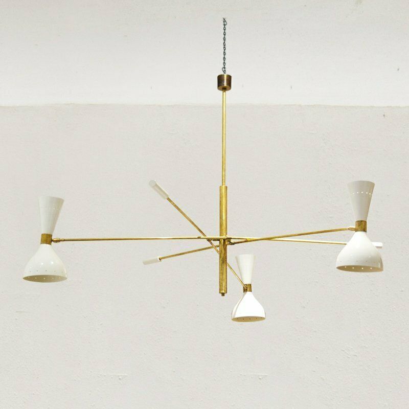 Mid Century Italian Brass And Aluminum Chandelier, 1960s photo Lighting