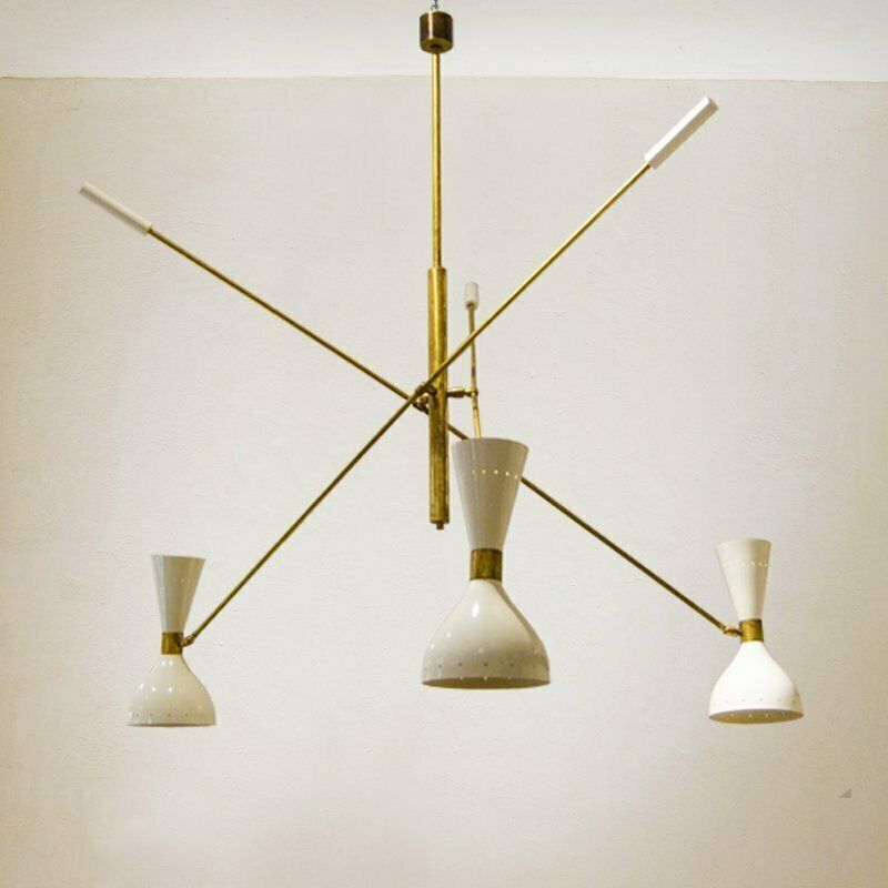 Mid Century Italian Brass And Aluminum Chandelier, 1960s photo vintage