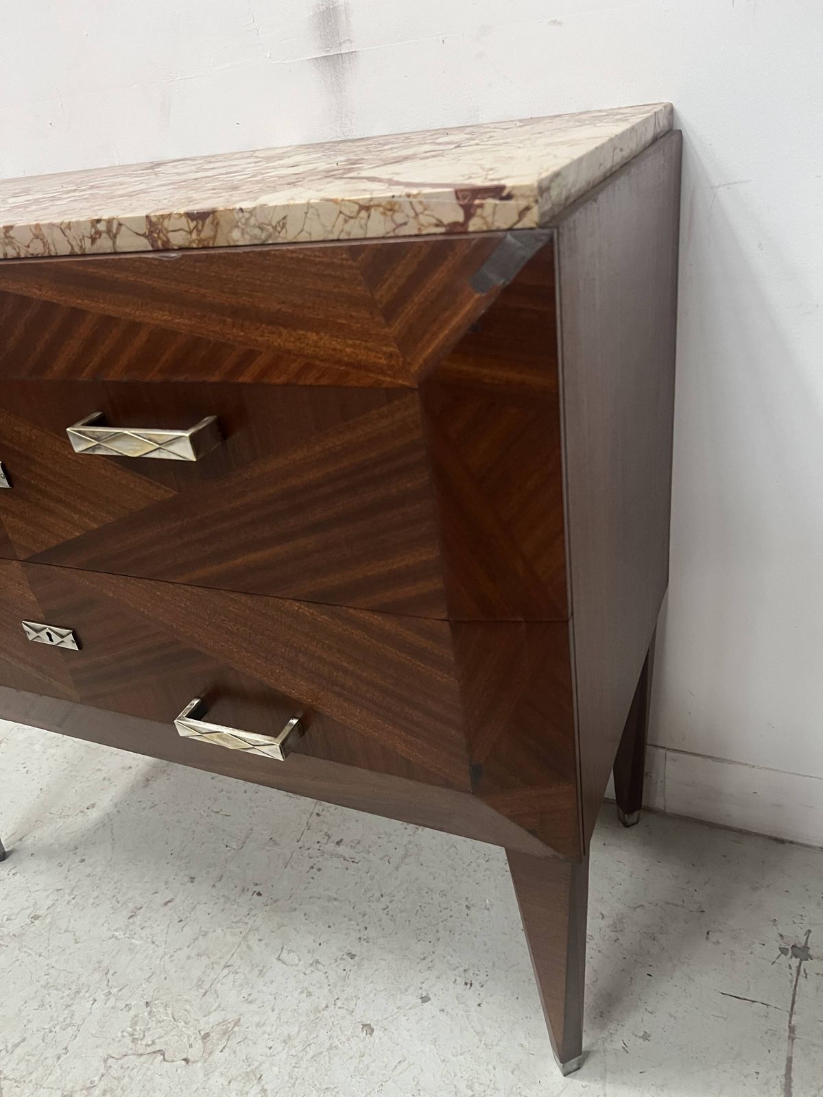 Art Deco Chest Of Drawers With Cut Sides In Mahogany Veneer, 20th Century photo buy