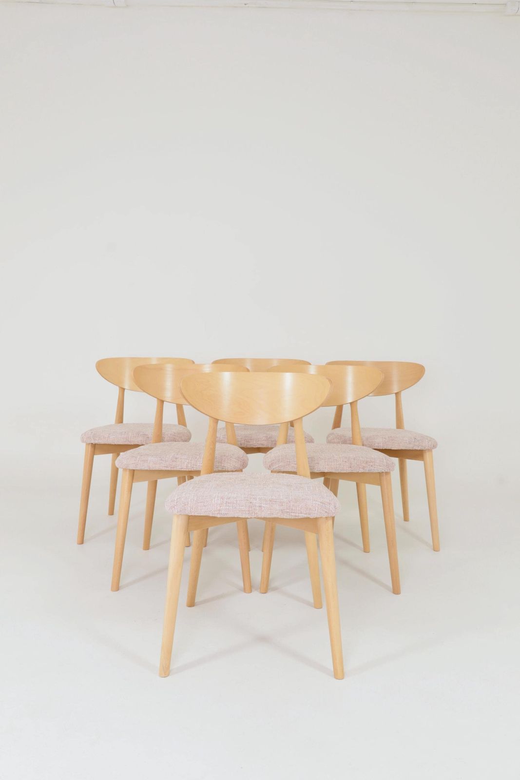 Light Pink Set Of 6 Scandinavian Design Dining Chairs Natural Wood photo furniture