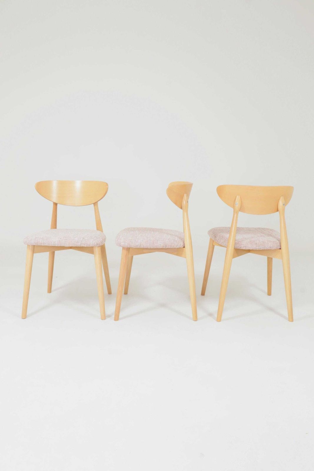 Light Pink Set Of 6 Scandinavian Design Dining Chairs Natural Wood photo for sale
