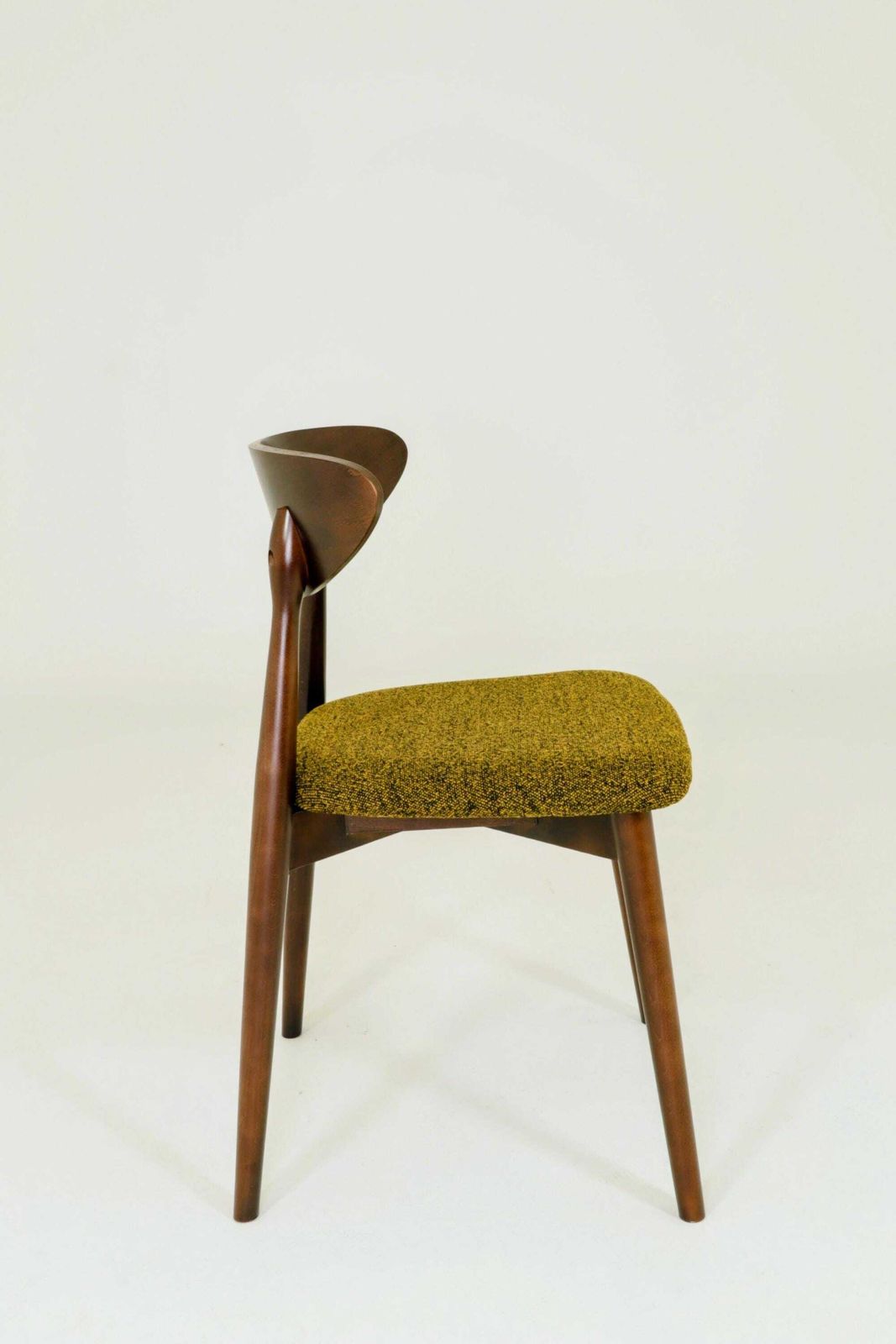 Set Of 6 Modern Beech Wood Dining Chair, Yellow Bouclè, Dark Color Wood photo vinterior