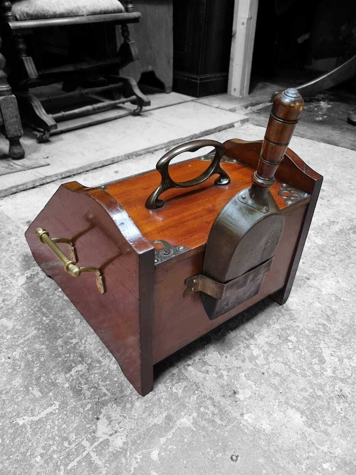 Antique Victorian Wooden Coal Scuttle / Original Liner And Shovel / C.1880 / Free Delivery photo 290.0