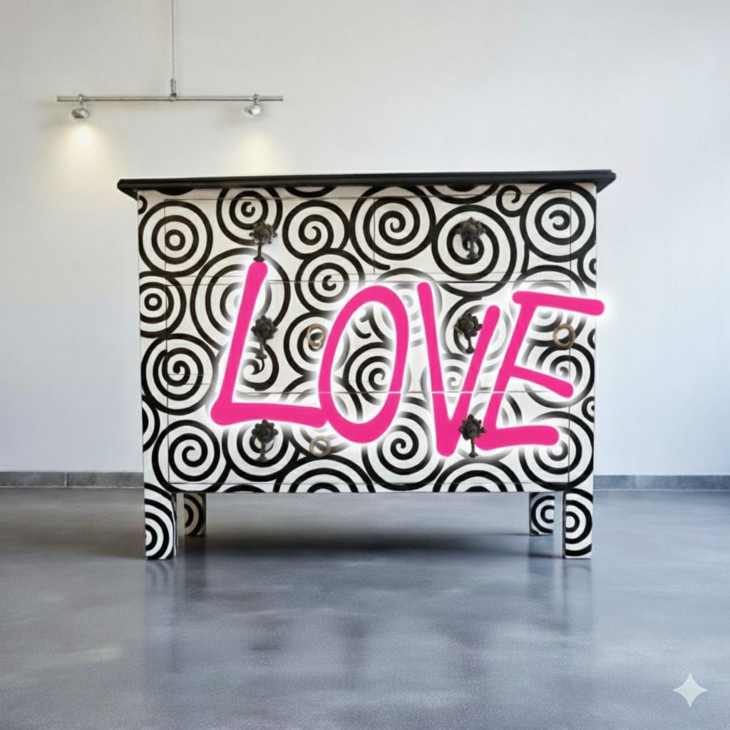 Graffiti Drawers  Painted Drawers  Cool Office Furniture  Office  Industrial Tv Stand  Cool Bedroom Decor  Punk Furniture Luxury