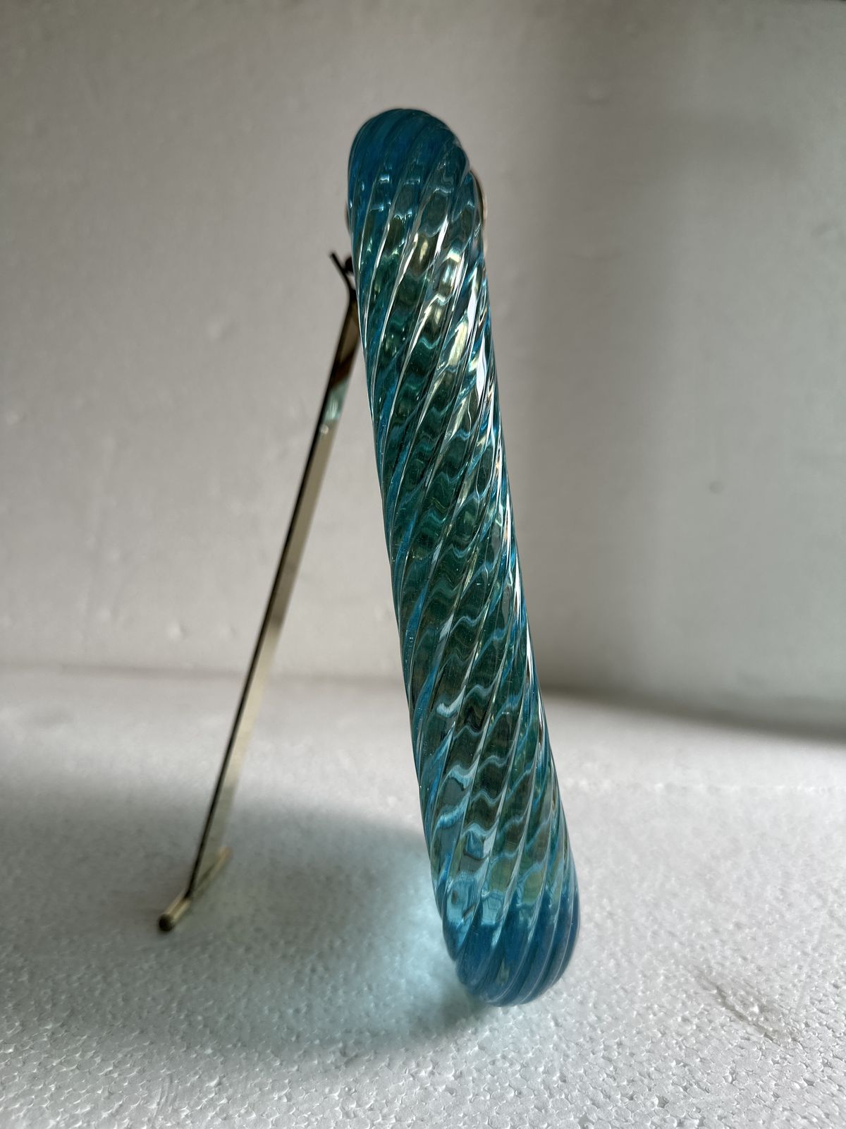 photo furniture Mid Century Modern Style Light Blue "Torchon" Murano Glass Small Picture Frame And Brass In Barovier Style