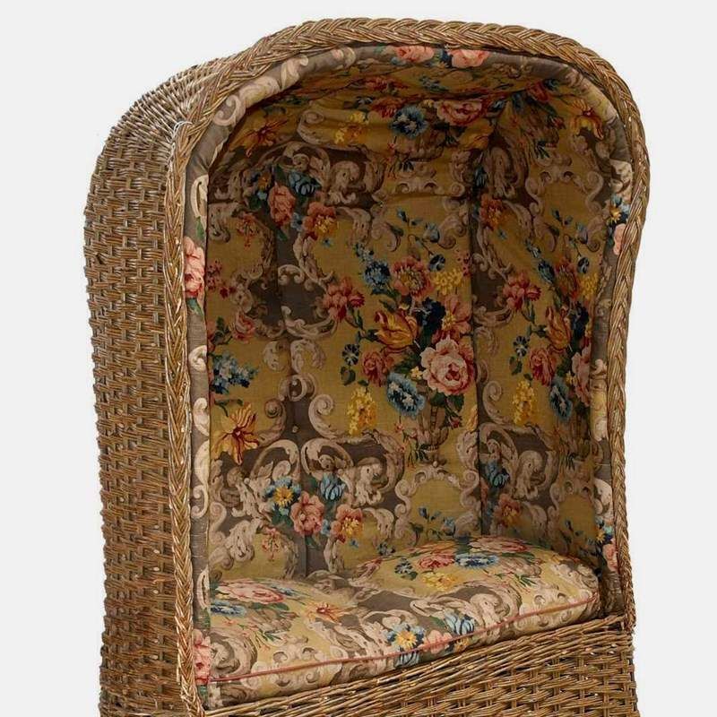 Vintage Wicker Porters Chair Upholstered In Mulberry Rococo Linen photo Furniture