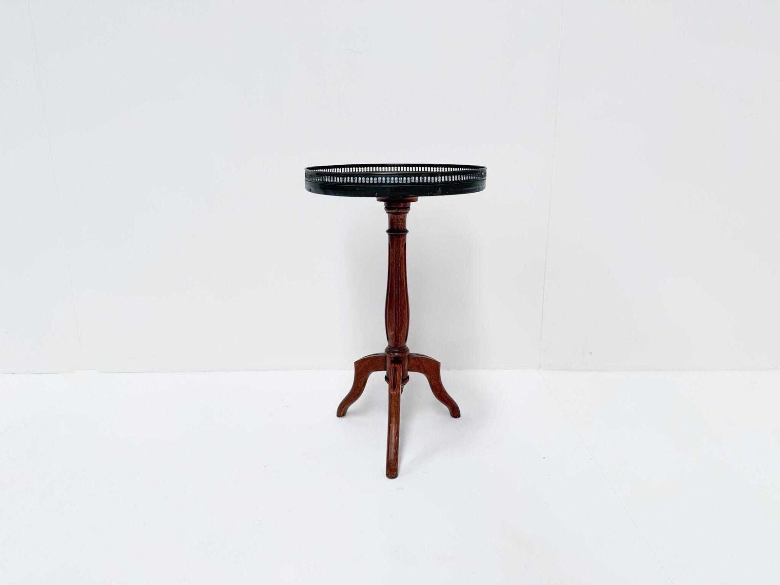 Antique Pedestal Side Table With Marble Top And Brass Gallery, Early 20th Century photo furniture