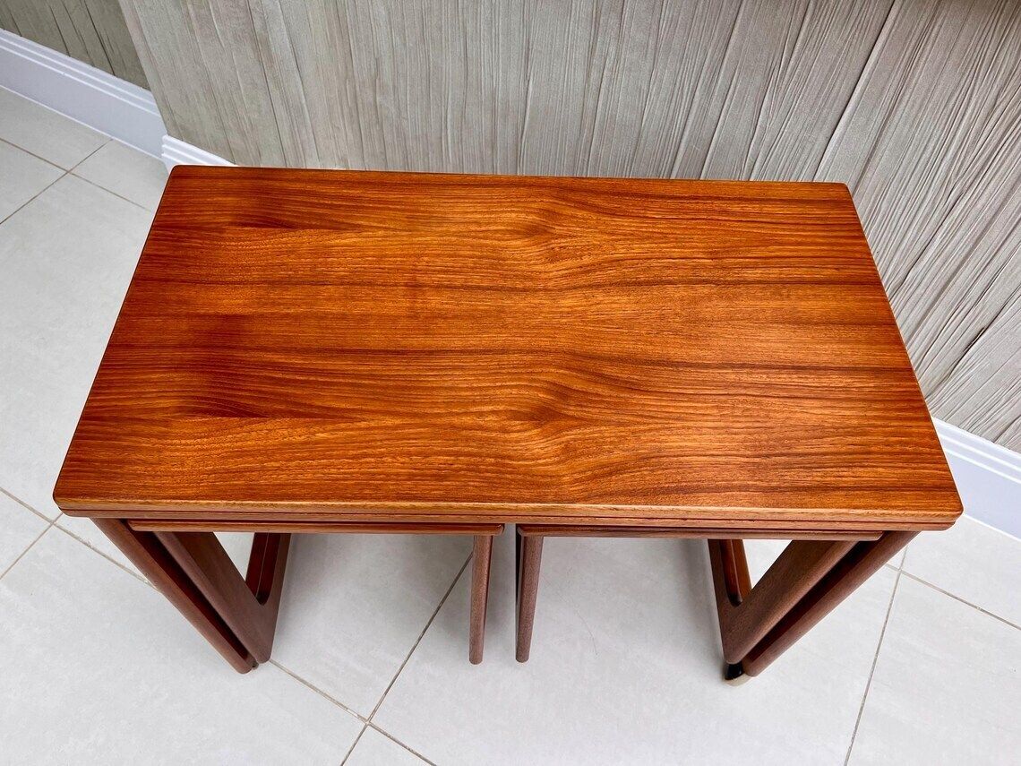 McIntosh Metamorphic Teak Nest Of 3 Tables – Mid Century Extending Coffee Table With Fold Out Top (C.1960s, Scotland) photo for sale