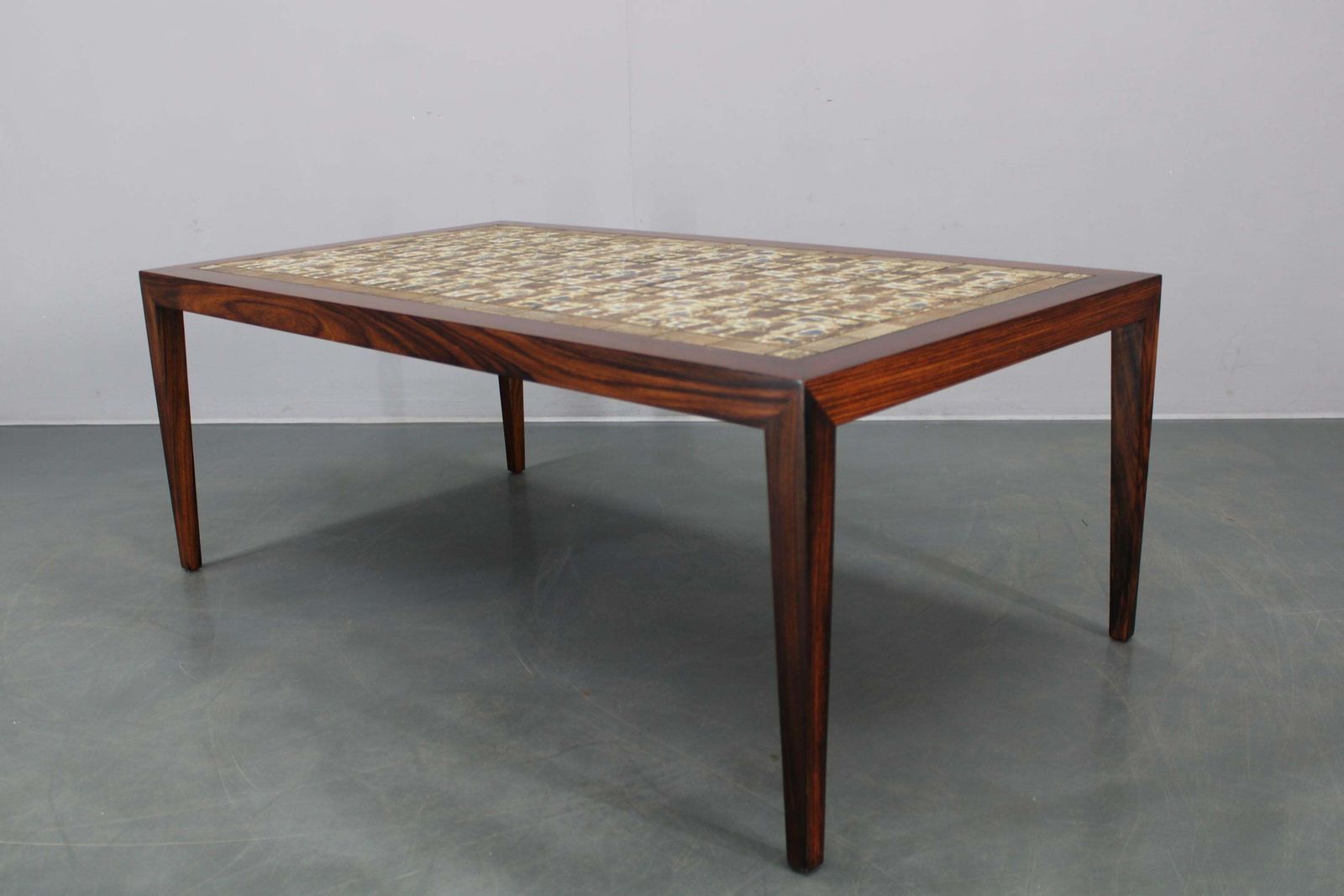 1285.0 Mid Century Danish Haslev Mobelsnedkeri Coffee Table With Royal Copenhagen Ceram photo