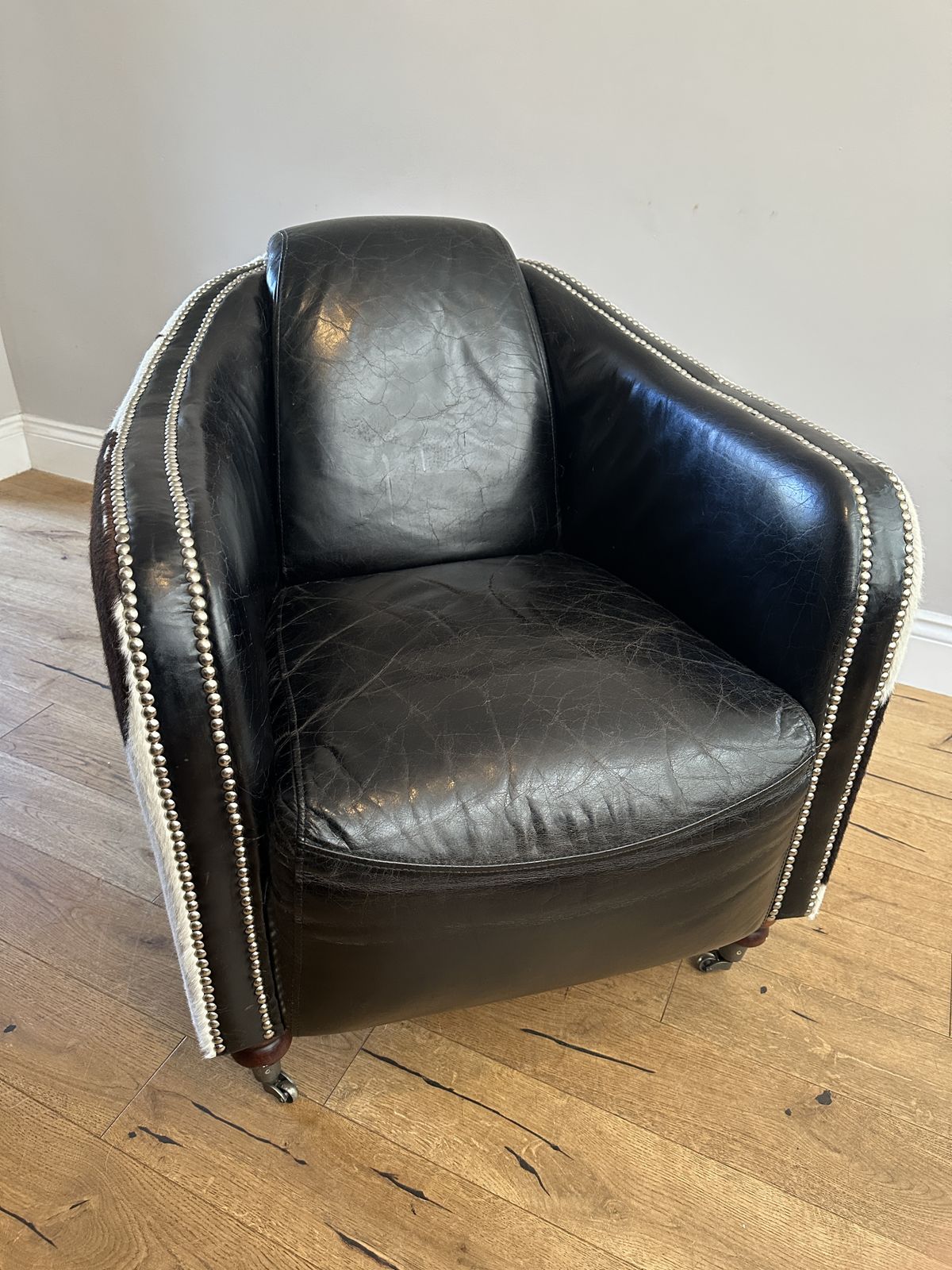 Vintage Black And White Leather Cowhide Armchair photo 750.0