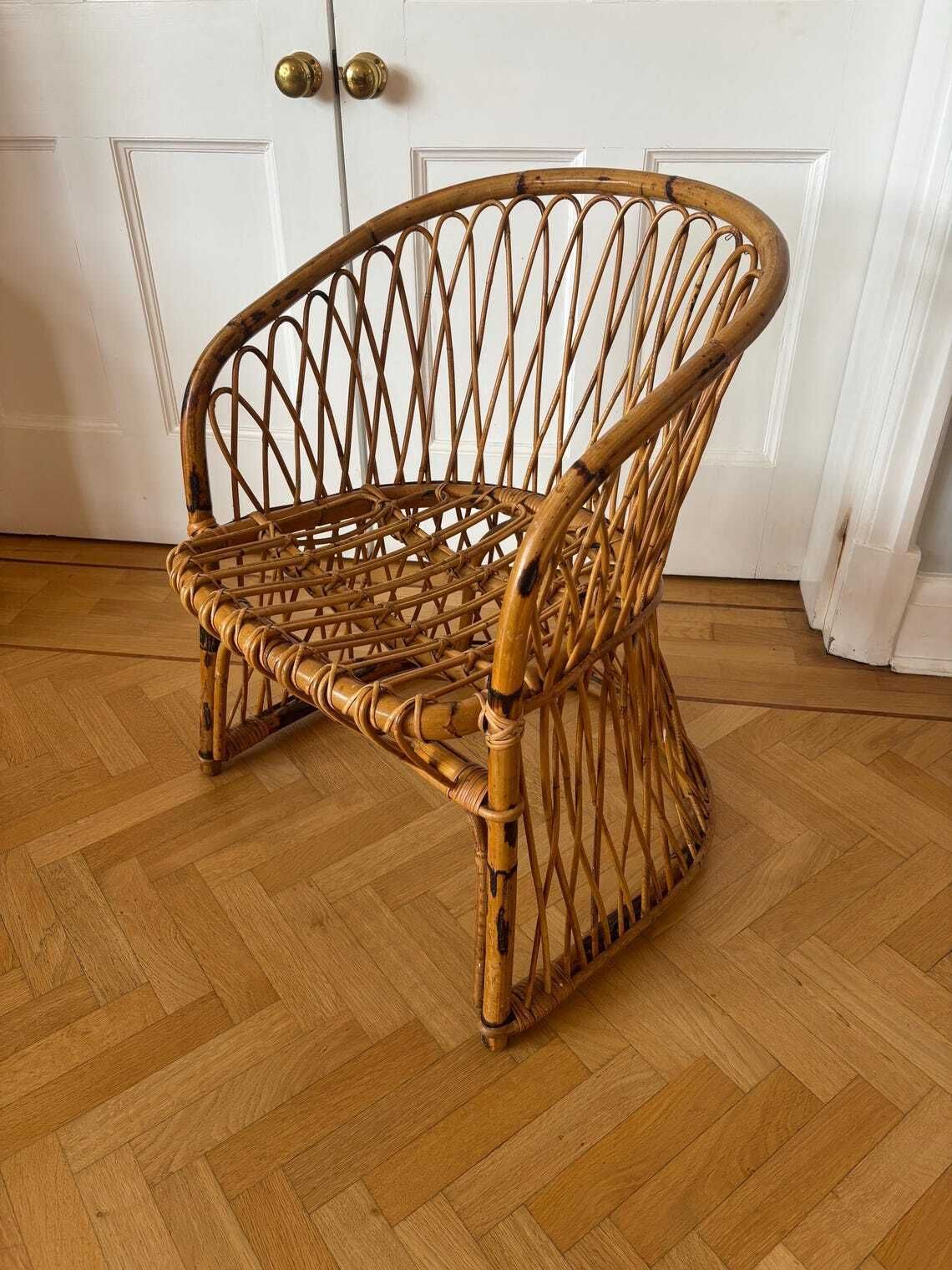 Mid 20th Century Bamboo Rattan Lounge Patio Chair photo furniture