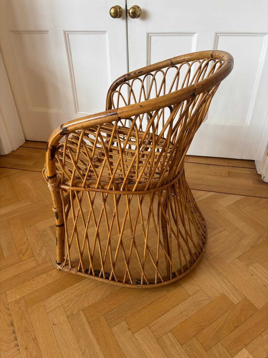 Mid 20th Century Bamboo Rattan Lounge Patio Chair photo 175.0