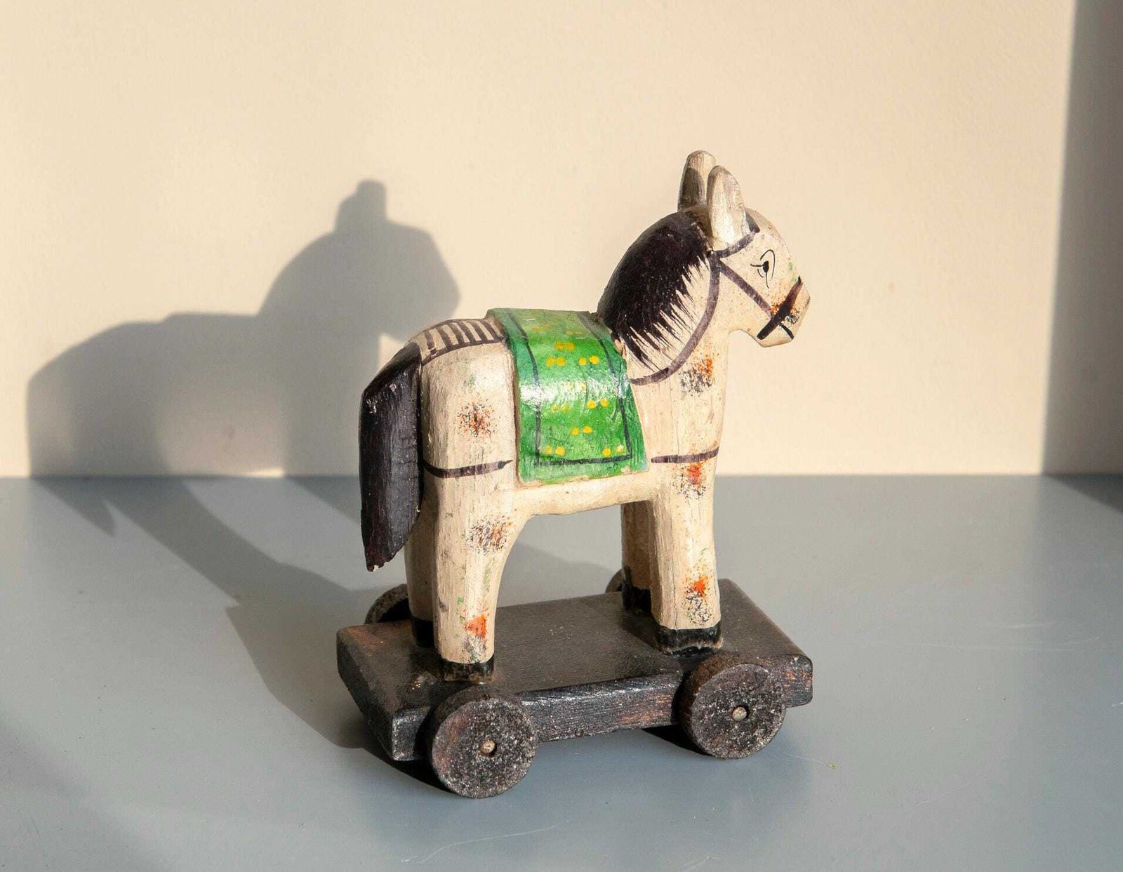 Indian Wooden Horses, Folk Art Horse Statues On Wheels, Set Of 2 Decorative Pony Figurines, Bohemian Home Decor photo Home Decor