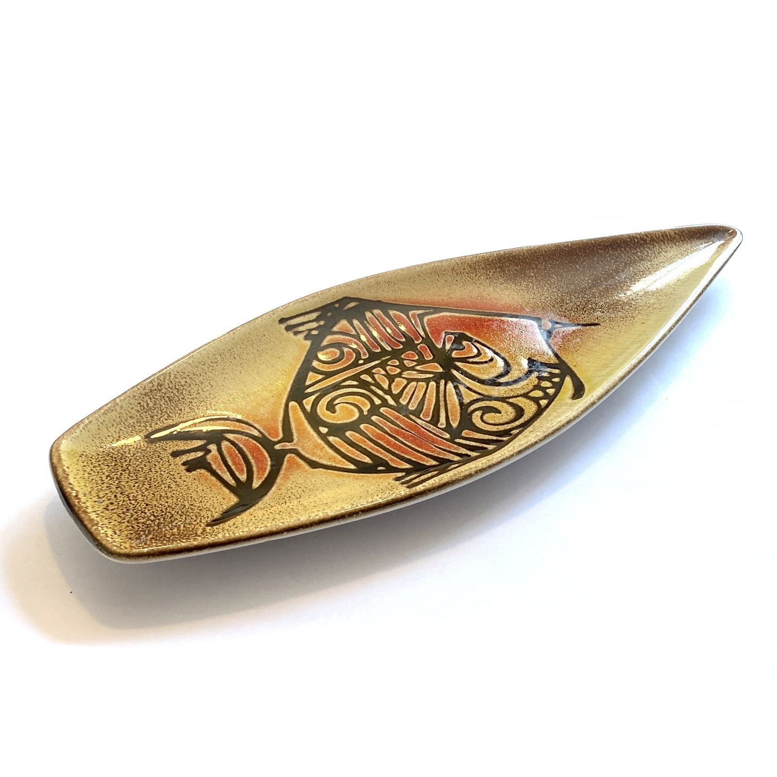Poole Pottery Aegean Spear Dish, Shape 82 With Fish Design  1970s English Pottery photo for sale