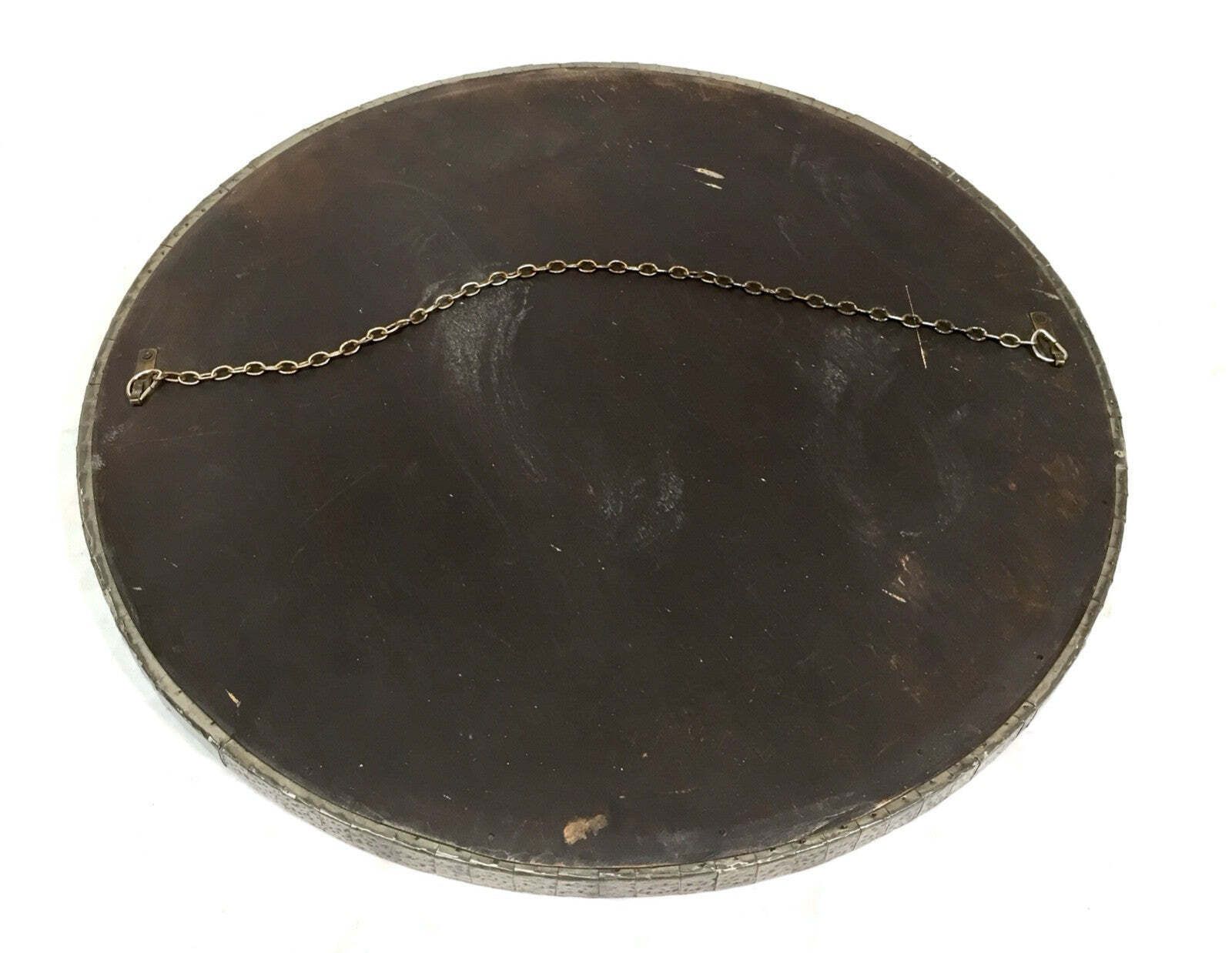Antique Large Arts And Crafts Pewter Metal Circular Wall Hanging Mirror C.1920 photo vinterior