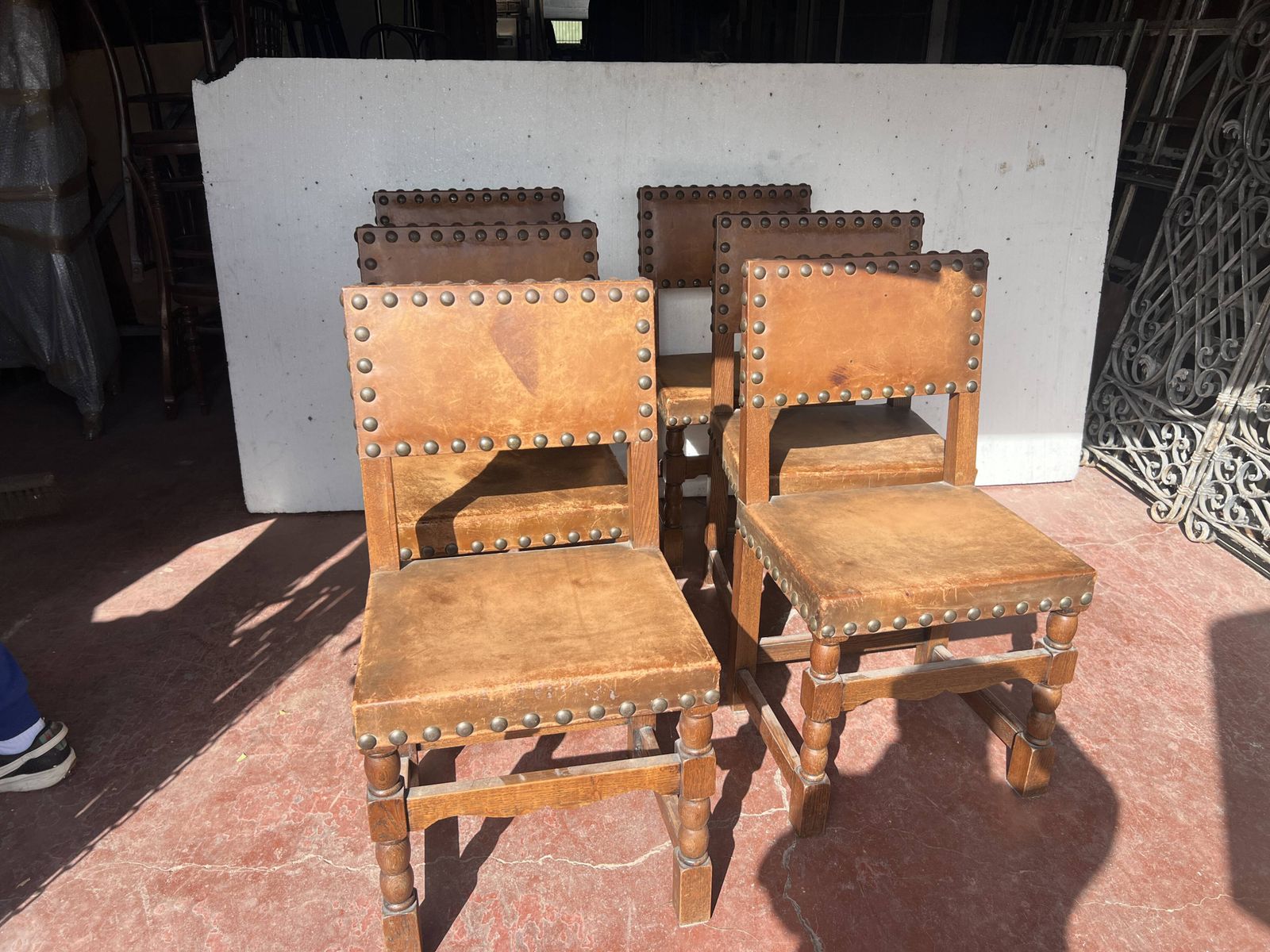 Set Of Six Renaissance Style Oak Chairs, 20th Century