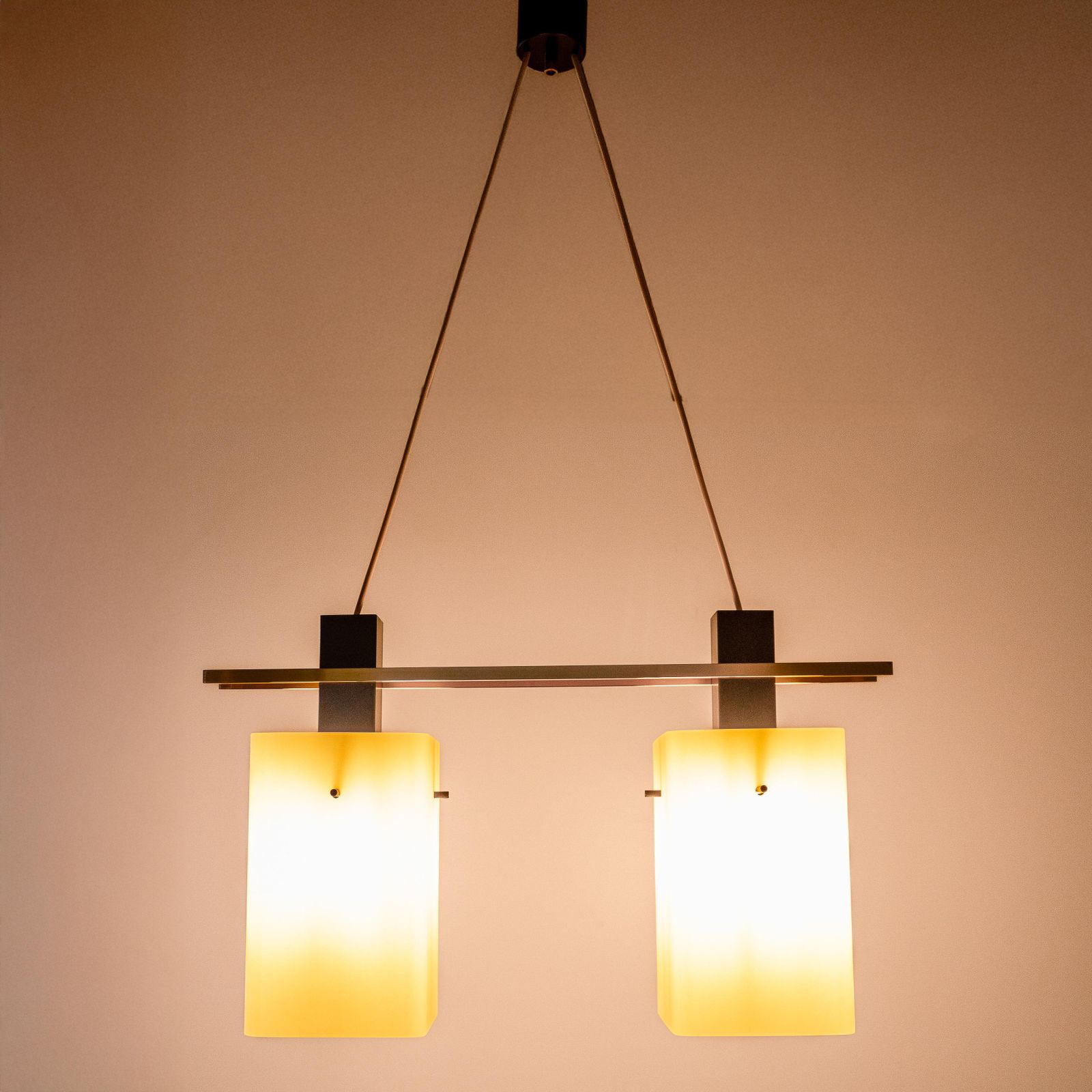 1950s Italian Stilnovo Pendant In Opaline Glass And Brass