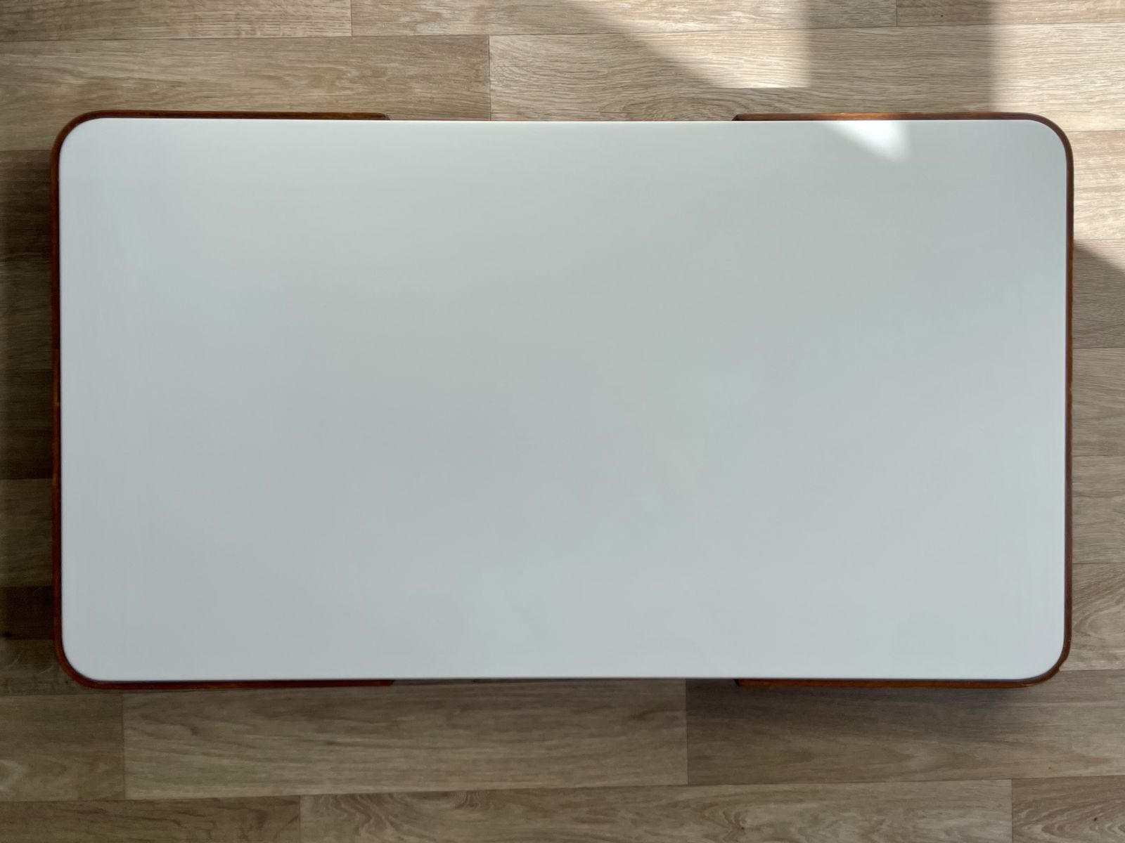 Mid Century Modern Coffee Table By Jiří Jiroutek, Beech Frame + White Opaxite Glass photo furniture