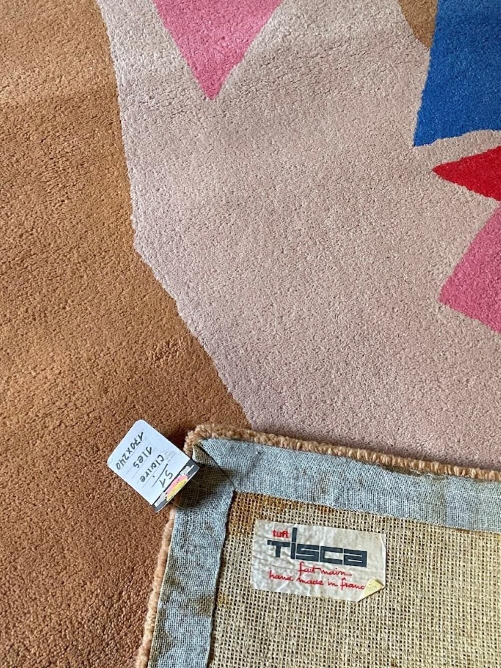 Tisca Abstract Hand Tufted Wool Rug, Gesigneerd "Iles", Frankrijk, Jaren 1990 photo buy
