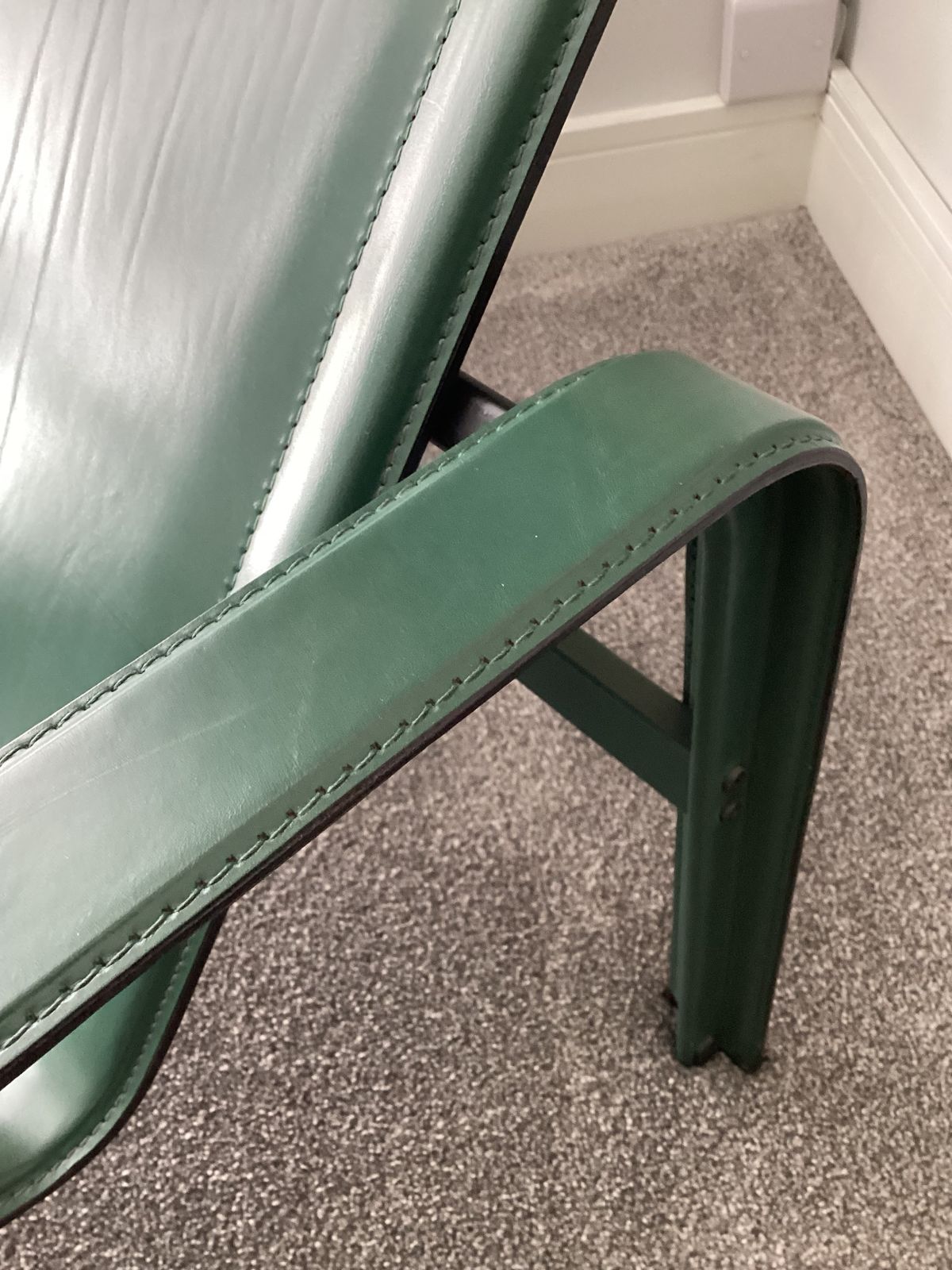 Postmodern Lounge Chair And Footstool In Green Leather By Jacques Toussaint And Patrizia Angeloni For Matteo Grassi photo vinterior