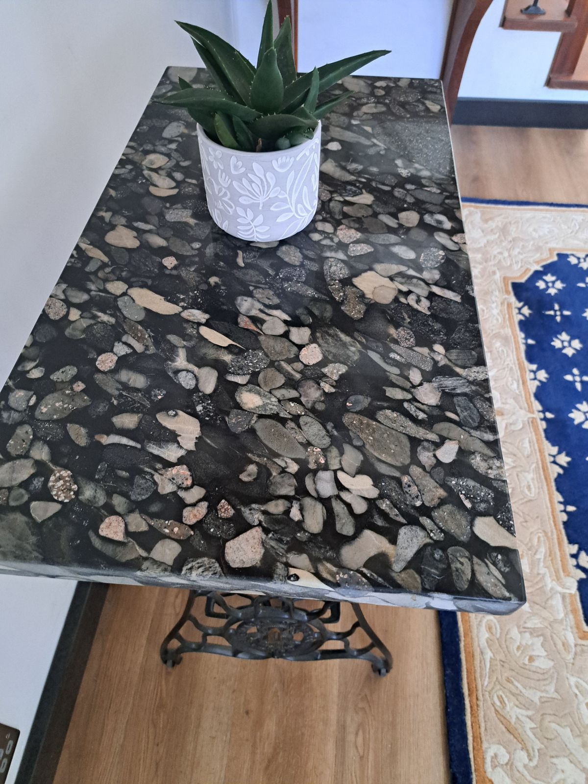 Garden/Balcony Table,Cast Iron Treadle Base,Granite Top. photo furniture