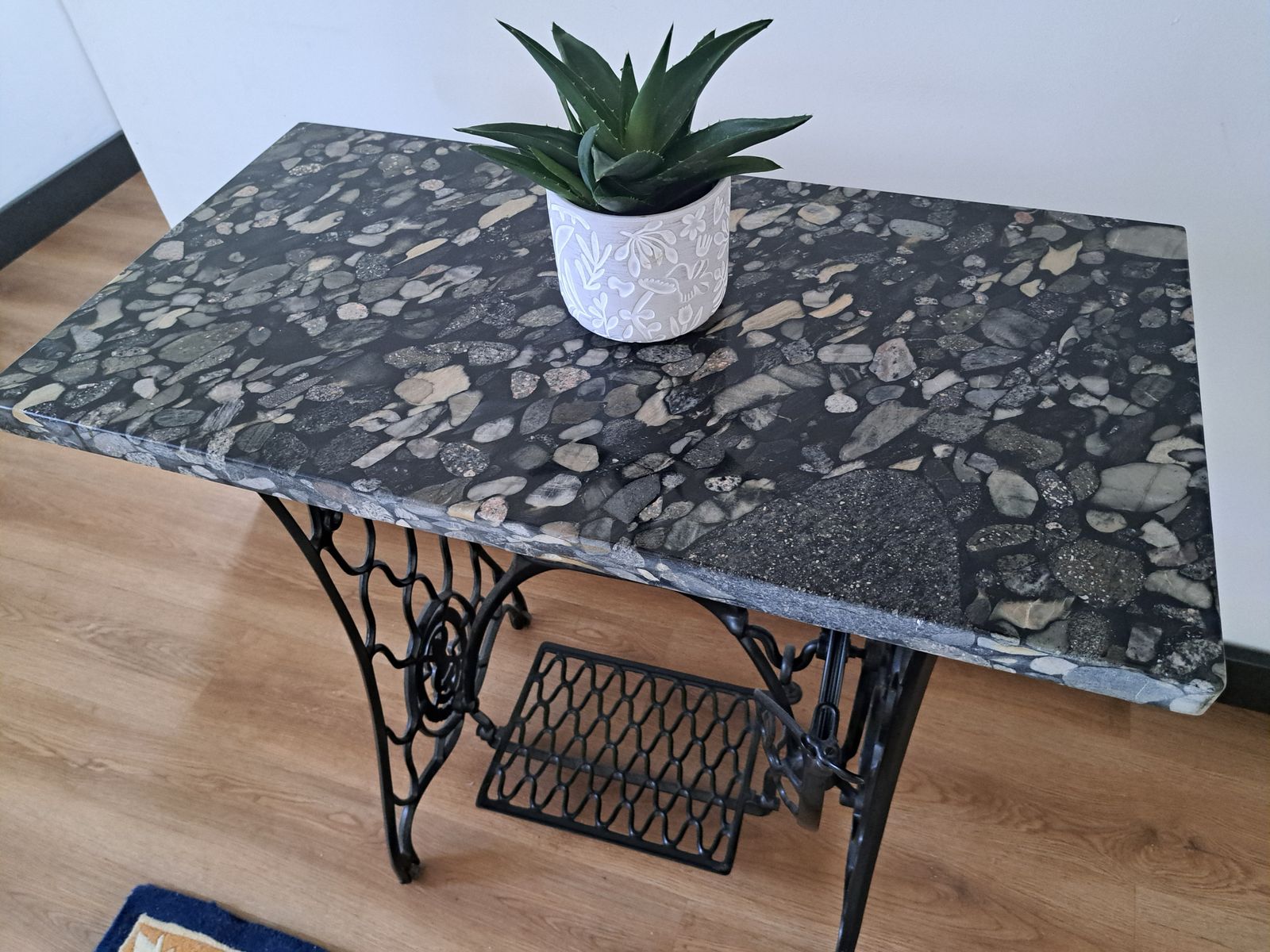 Garden/Balcony Table,Cast Iron Treadle Base,Granite Top. photo for sale