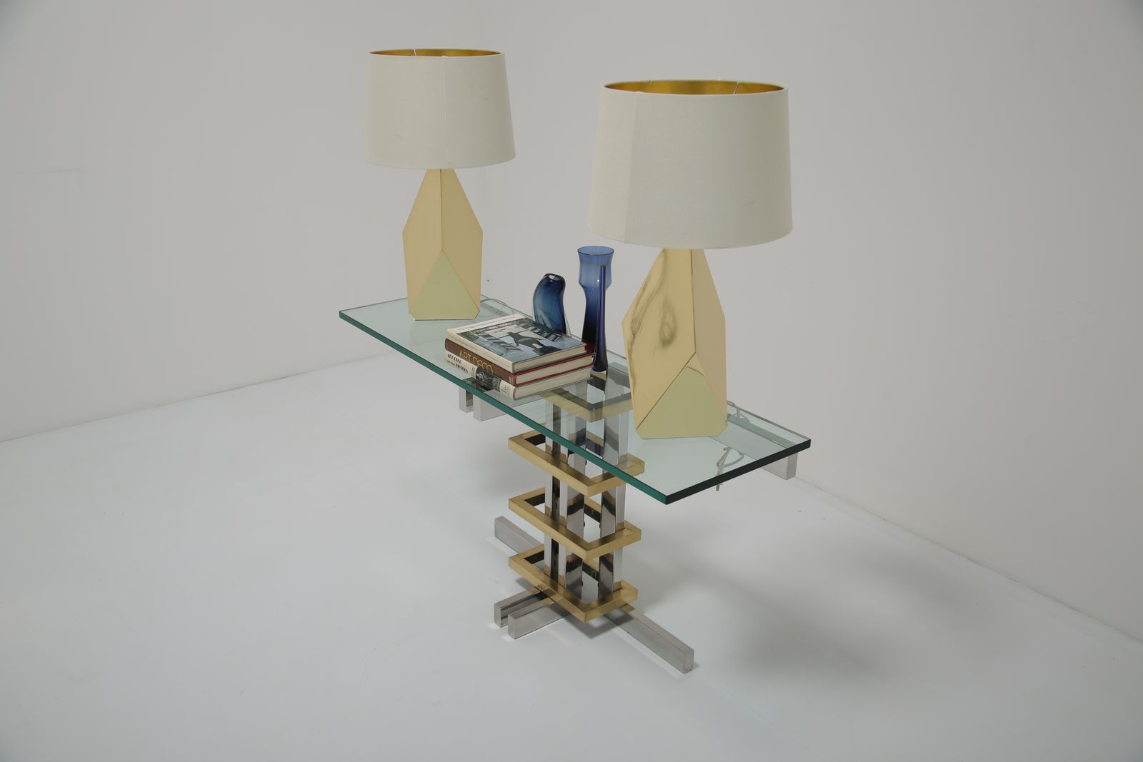 photo for sale Modernist Chrome, Brass And Glass Console By Alfredo Freda For Cittone Oggi, Italy, 1970s.