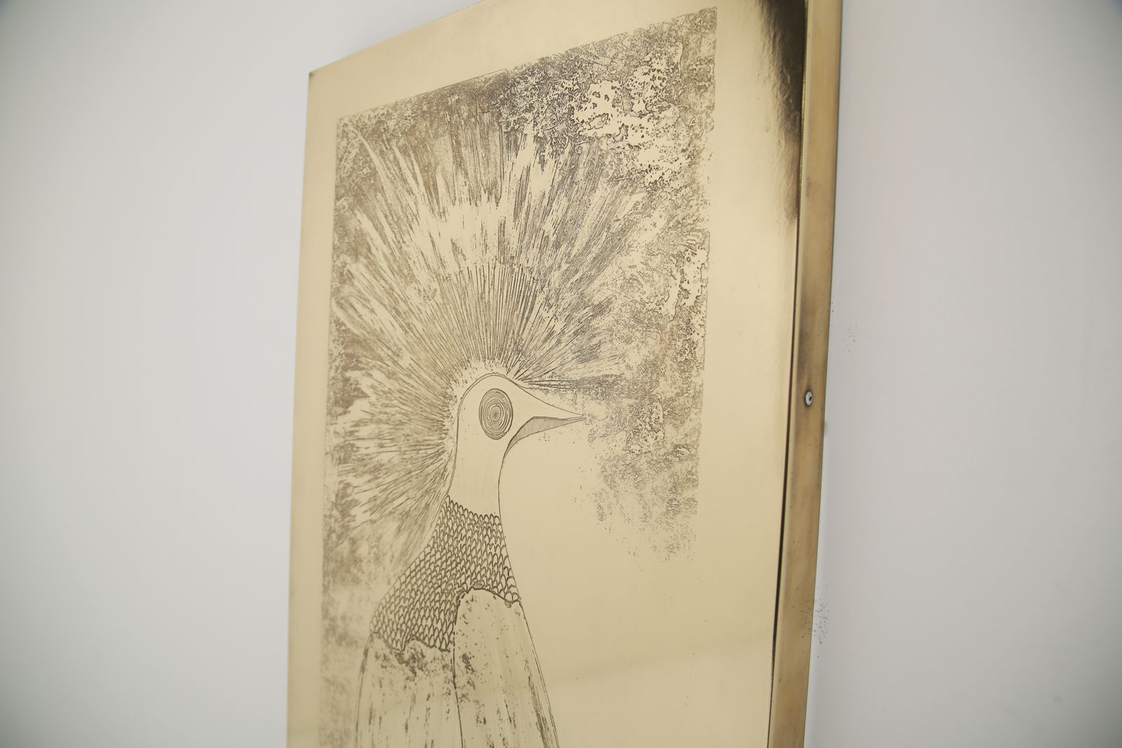 Wall Mounted Acid Etched Brass Art Pheasant Wall Panel By Christian Krekels, 1977. photo furniture