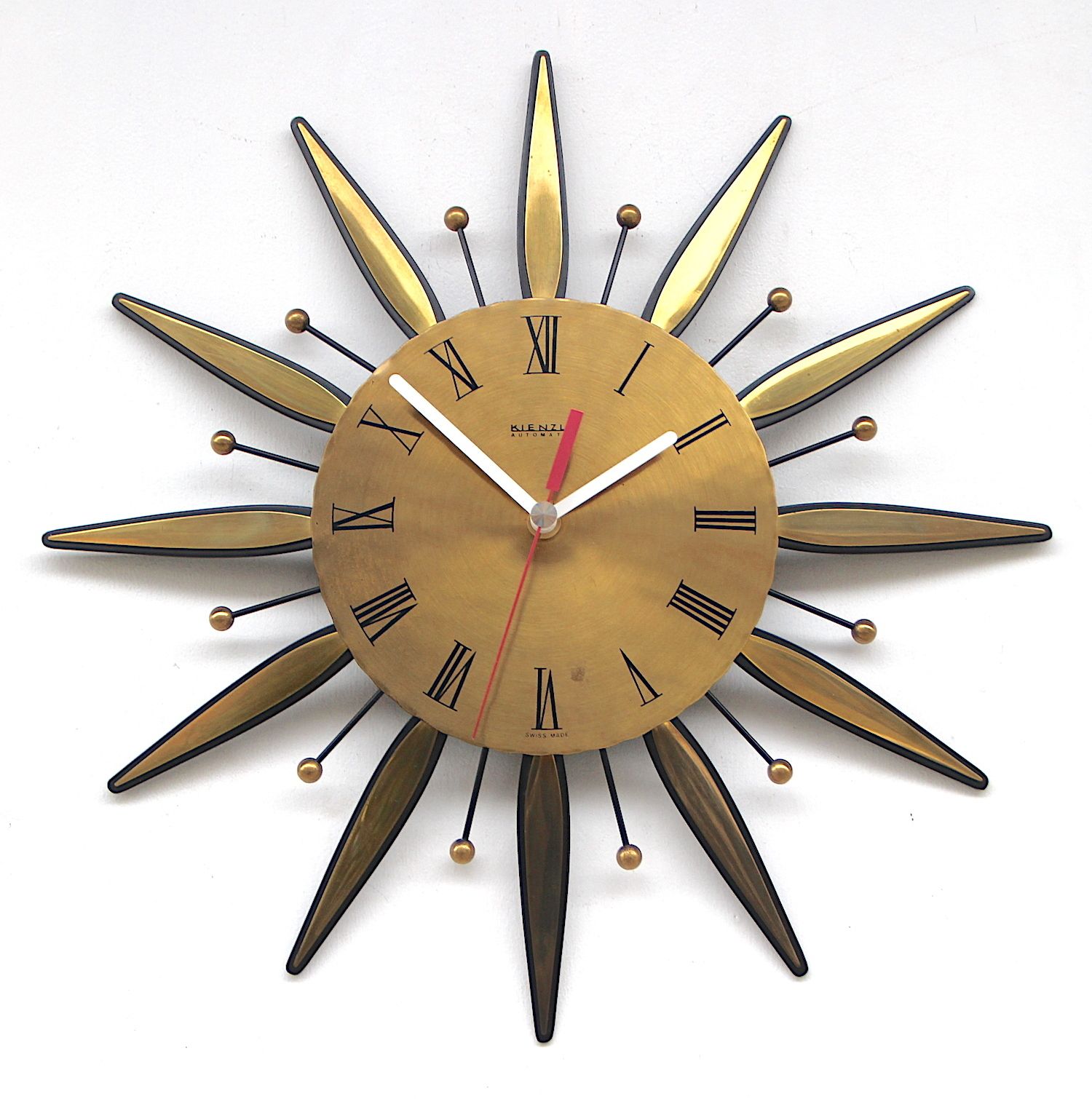 1970s Sunburst Style West German Vintage Factory Wall Clock. Fully Guaranteed