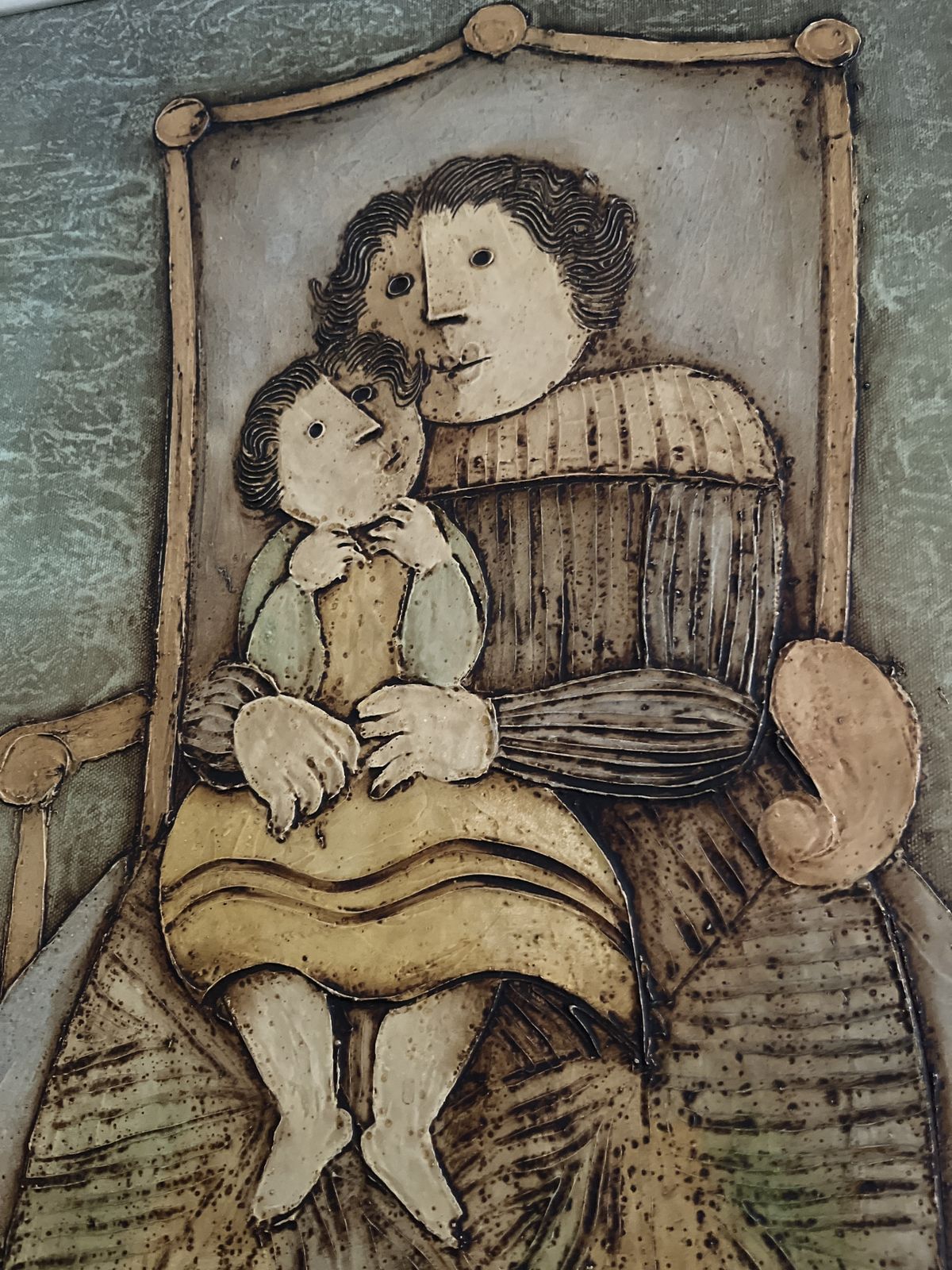J Roybal Rare Early Mother & Child Oil Painting Framed photo furniture
