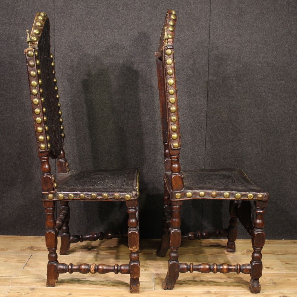 Pair Of 18th Century Antique Italian Leather Chairs photo furniture