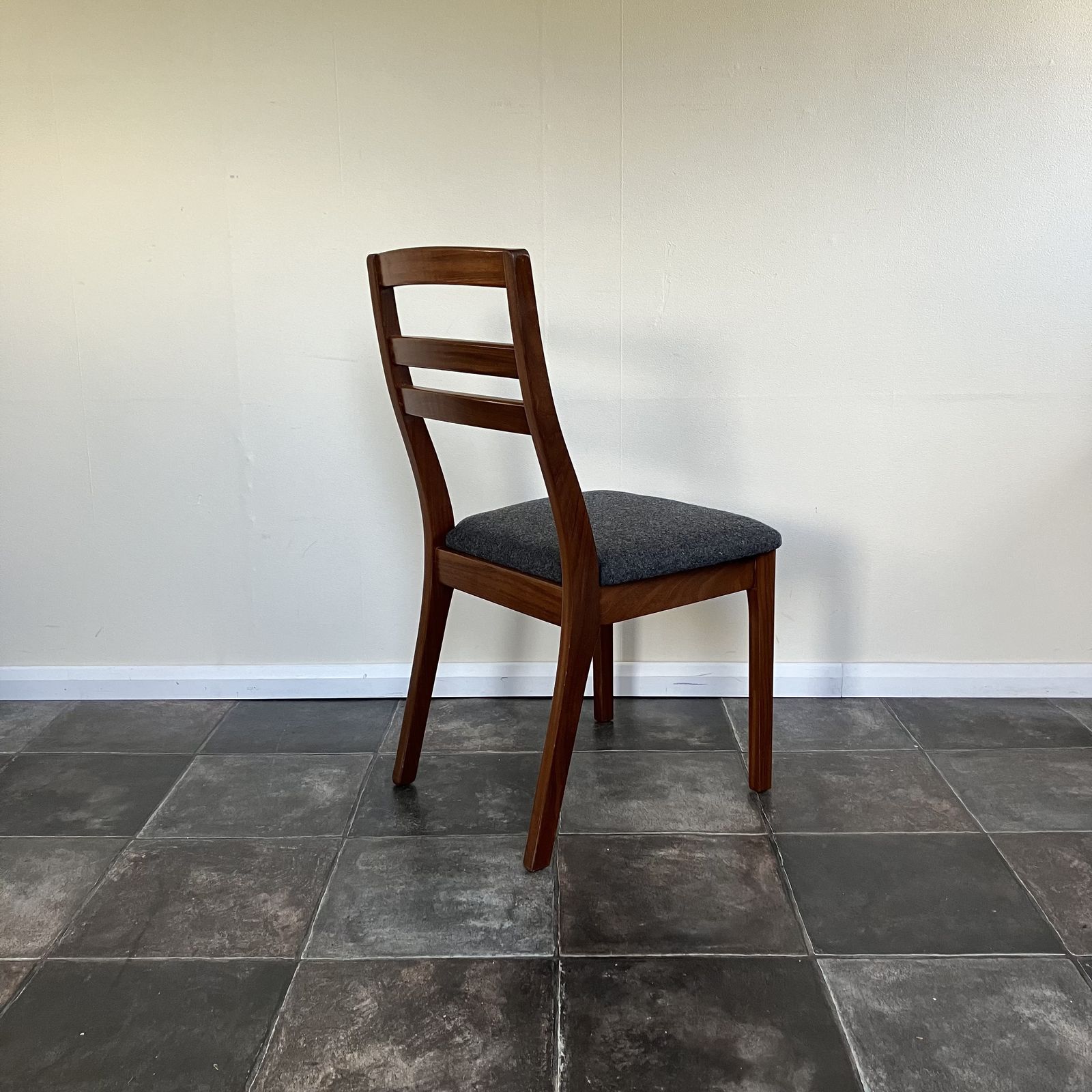Mid Century Ladder Back Teak Dining Chairs By Nathan: Reupholstered Anthracite Grey Wool, Scandi Design, Set Of 4 photo buy